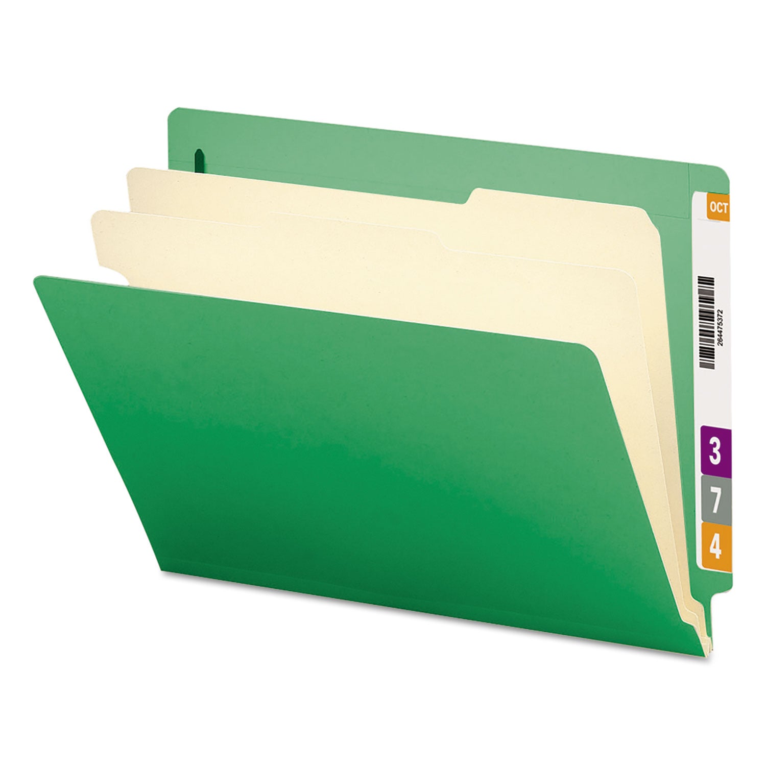 Colored End Tab Classification Folders with Dividers, 2" Expansion, 2 Dividers, 6 Fasteners, Letter Size, Green, 10/Box - 