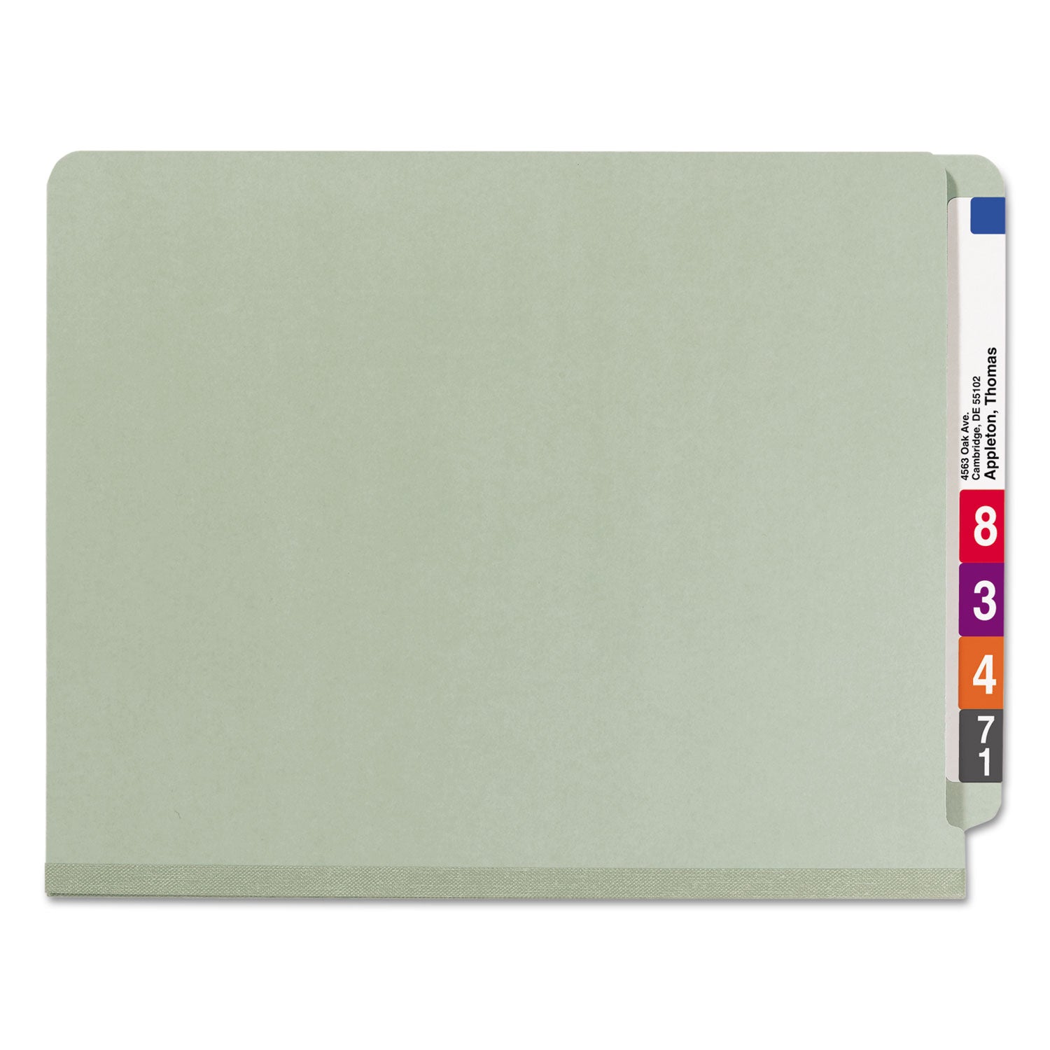 End Tab Pressboard Classification Folders, Four SafeSHIELD Fasteners, 2" Expansion, 1 Divider, Letter Size, Gray-Green, 10/BX