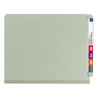 End Tab Pressboard Classification Folders, Four SafeSHIELD Fasteners, 2" Expansion, 1 Divider, Letter Size, Gray-Green, 10/BX