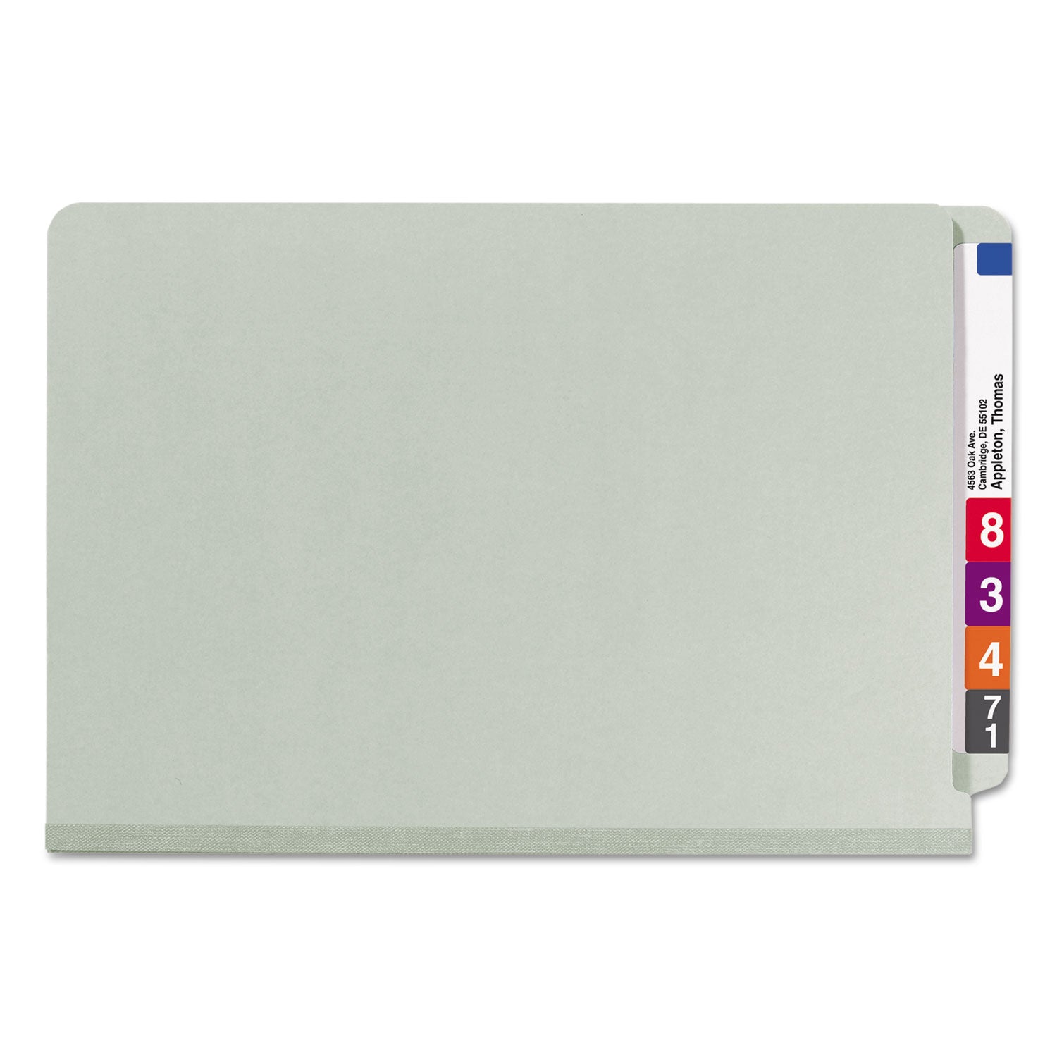 End Tab Pressboard Classification Folders, Six SafeSHIELD Fasteners, 2" Expansion, 2 Dividers, Legal Size, Gray-Green, 10/Box - 