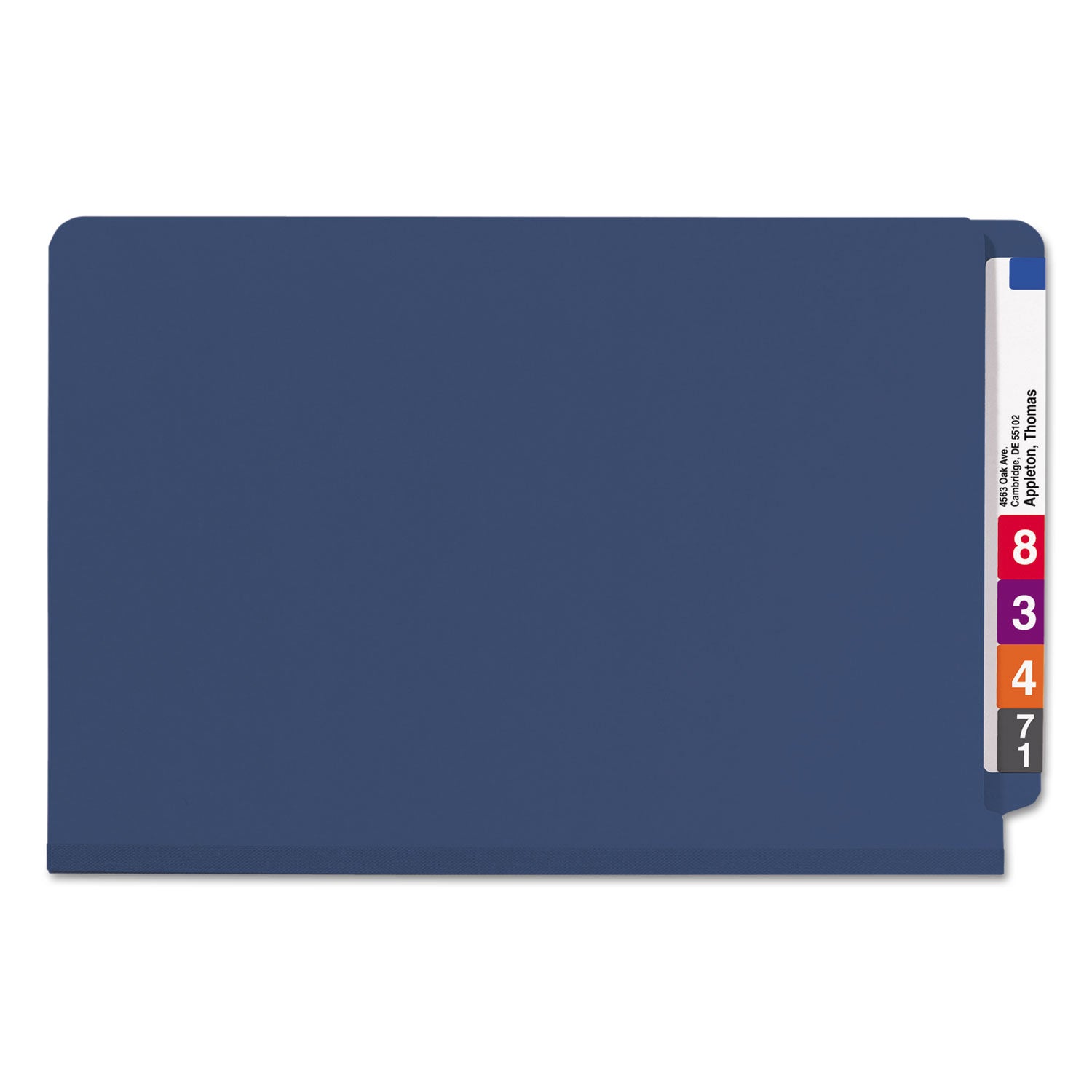 End Tab Pressboard Classification Folders, Six SafeSHIELD Fasteners, 2" Expansion, 2 Dividers, Legal Size, Dark Blue, 10/Box - 