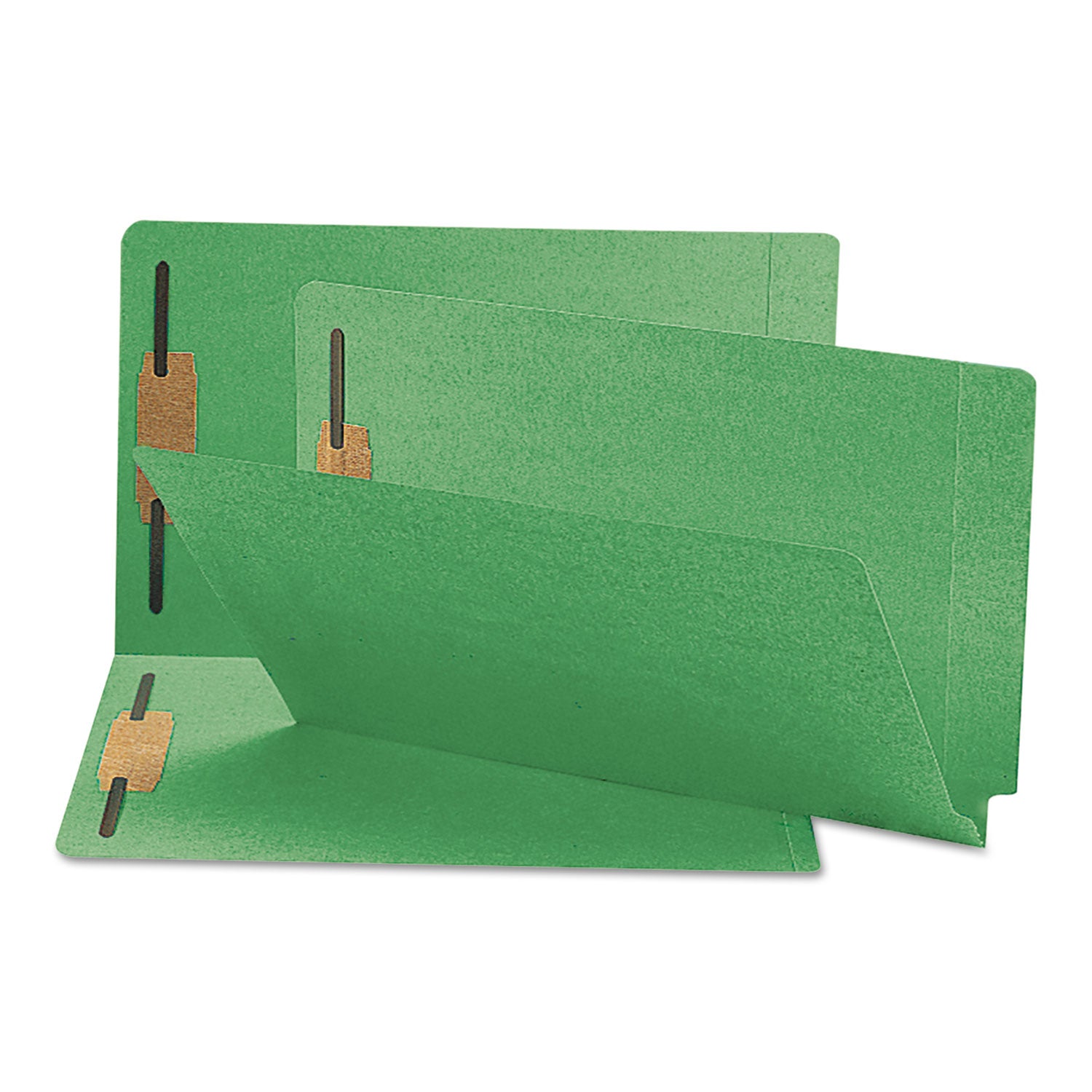 Heavyweight Colored End Tab Fastener Folders, 0.75" Expansion, 2 Fasteners, Legal Size, Green Exterior, 50/Box - 