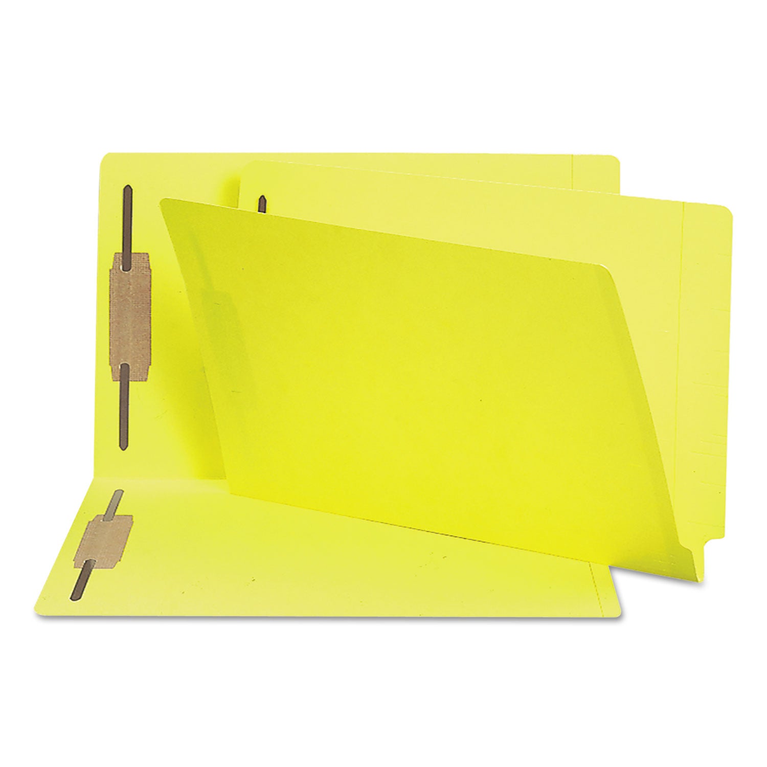 Heavyweight Colored End Tab Fastener Folders, 0.75" Expansion, 2 Fasteners, Legal Size, Yellow Exterior, 50/Box - 