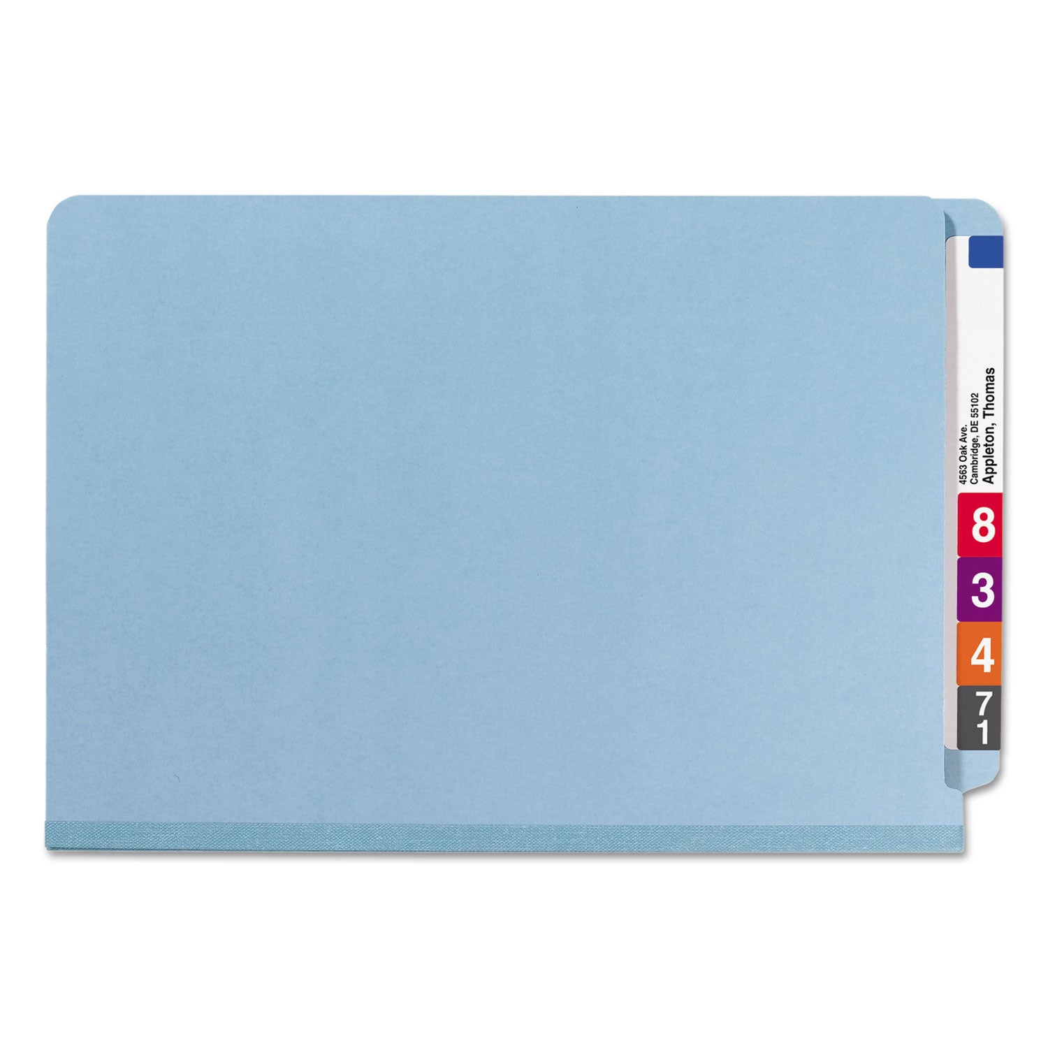 End Tab Pressboard Classification Folders, Six SafeSHIELD Fasteners, 2" Expansion, 2 Dividers, Legal Size, Blue, 10/Box - 