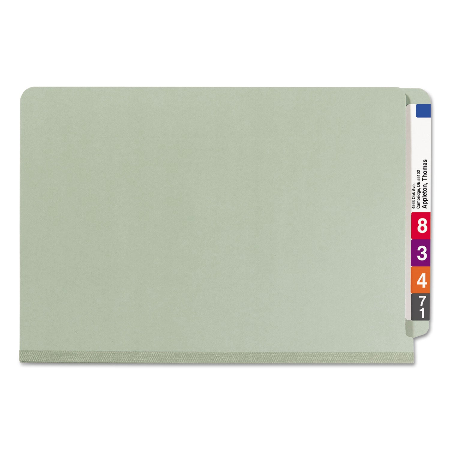 End Tab Pressboard Classification Folders, Four SafeSHIELD Fasteners, 2" Expansion, 1 Divider, Legal Size, Gray-Green, 10/Box - 