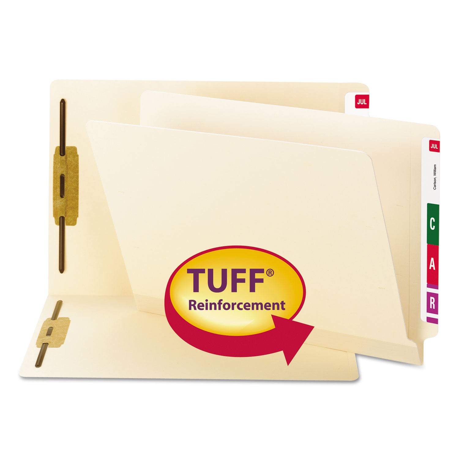 TUFF Laminated Fastener Folders with Reinforced Tab, 0.75" Expansion, 2 Fasteners, Letter Size, Manila Exterior, 50/Box - 