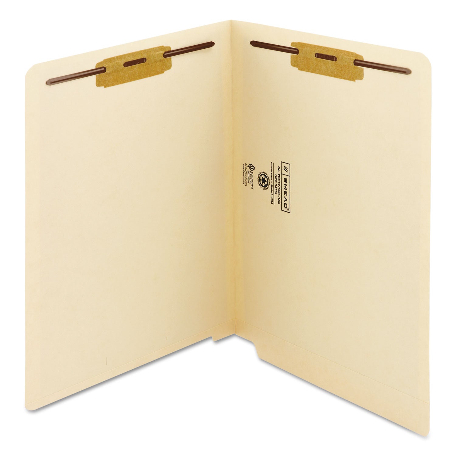 End Tab Fastener Folders with Reinforced Straight Tabs, 11-pt Manila, 2 Fasteners, Letter Size, Manila Exterior, 50/Box - 