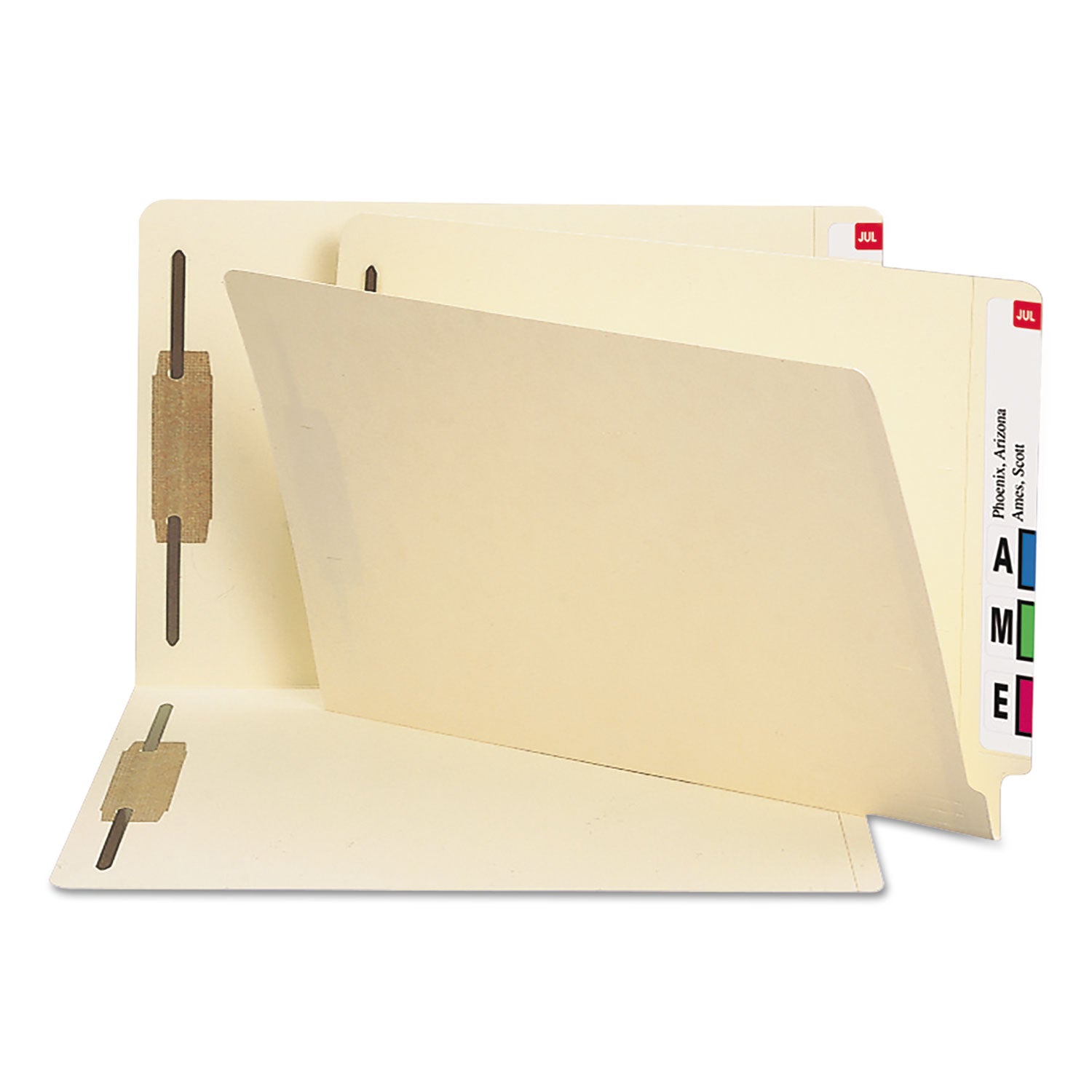 End Tab Fastener Folders with Reinforced Straight Tabs, 14-pt Manila, 2 Fasteners, Legal Size, Manila Exterior, 50/Box - 