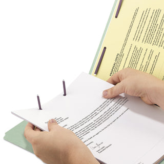 End Tab Pressboard Classification Folders, Two SafeSHIELD Coated Fasteners, 3" Expansion, Legal Size, Gray-Green, 25/Box