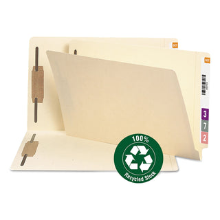 Recycled Manila End Tab Fastener Folders, 0.75" Expansion, 2 Fasteners, Legal Size, Manila Exterior, 50/Box - 