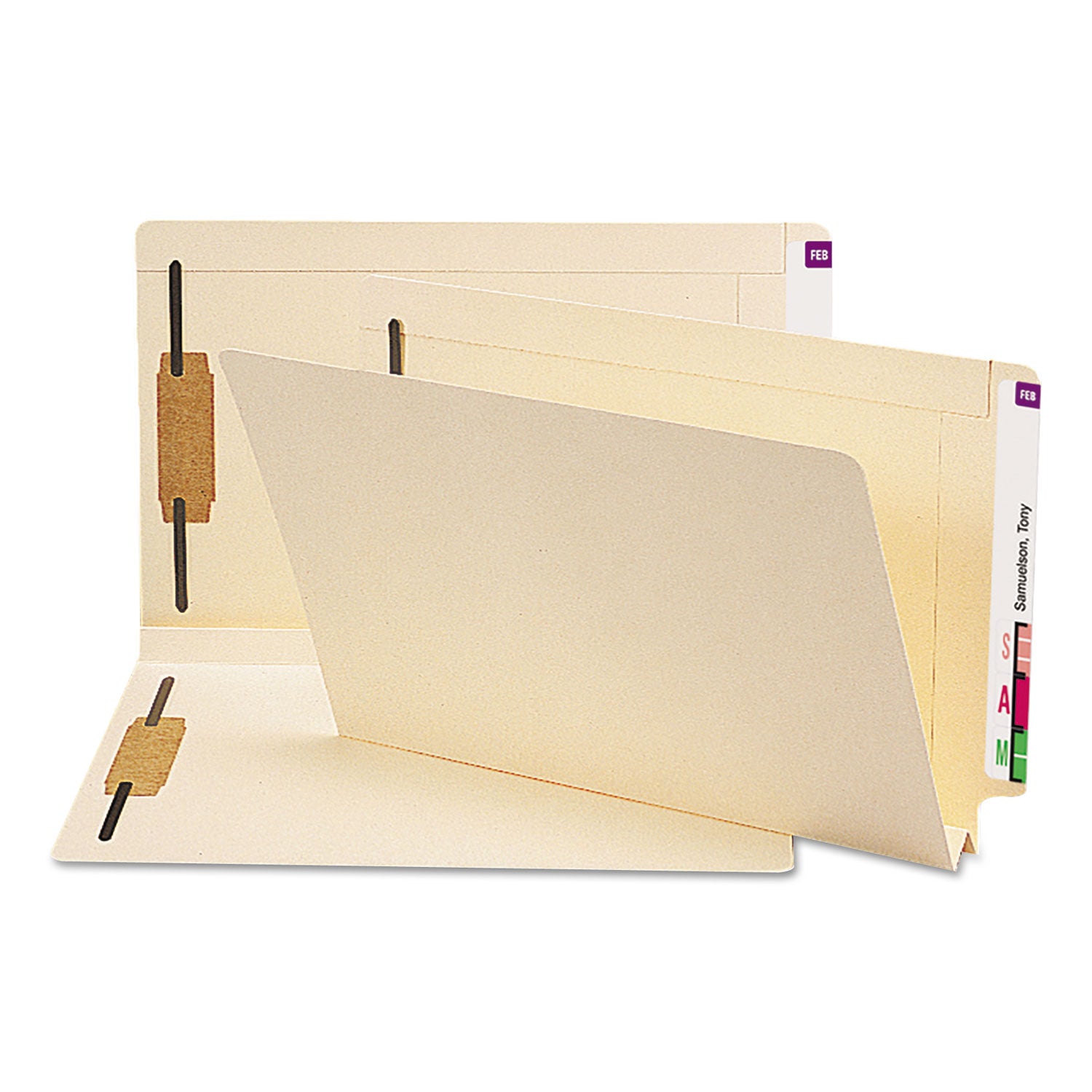 End Tab W-Fold Fastener Folders with Reinforced Tabs, 1.5" Expansion, 2 Fasteners, Legal Size, Manila, 50/Box - 