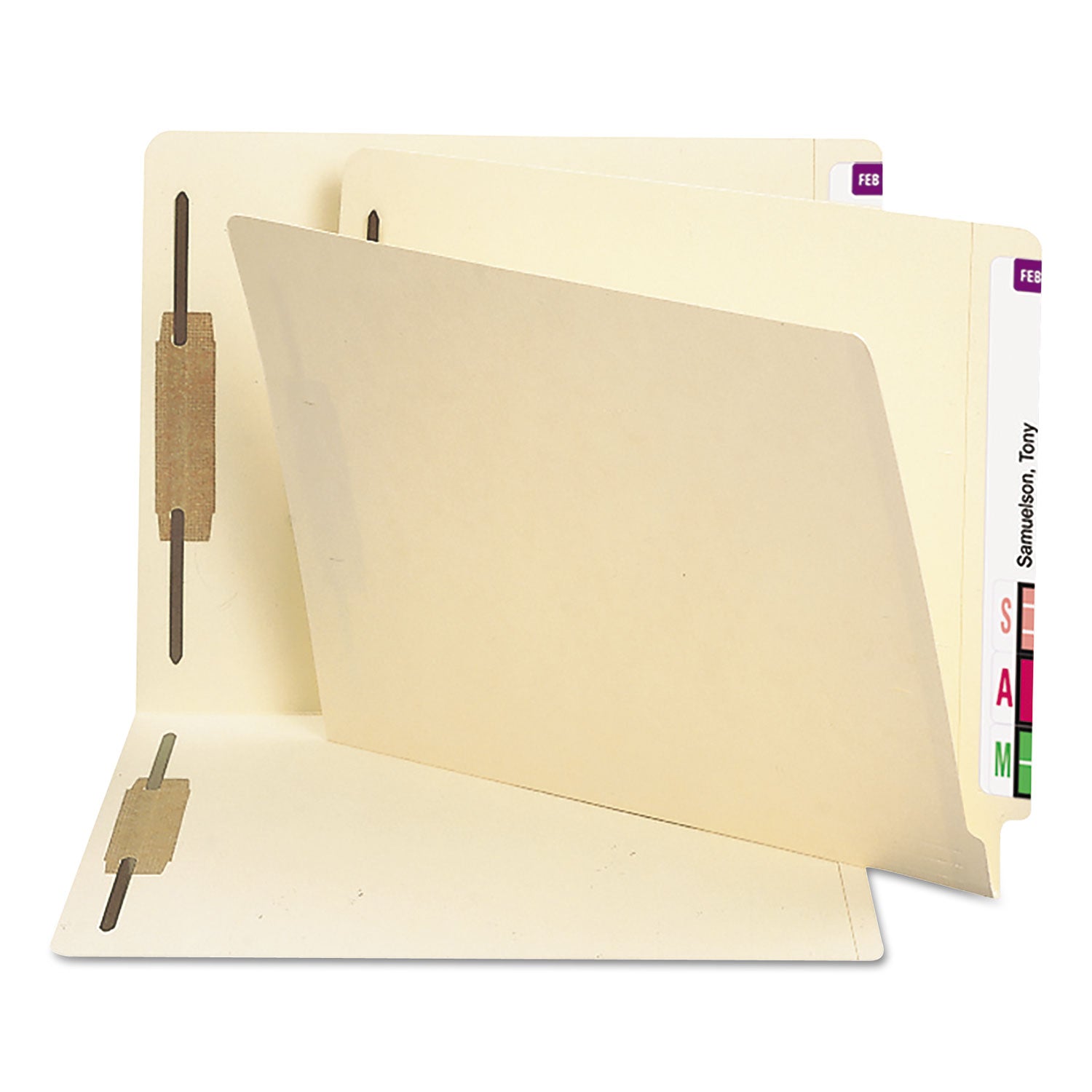 End Tab Fastener Folders with Reinforced Straight Tabs, 11-pt Manila, 2 Fasteners, Letter Size, Manila Exterior, 250/Box - 