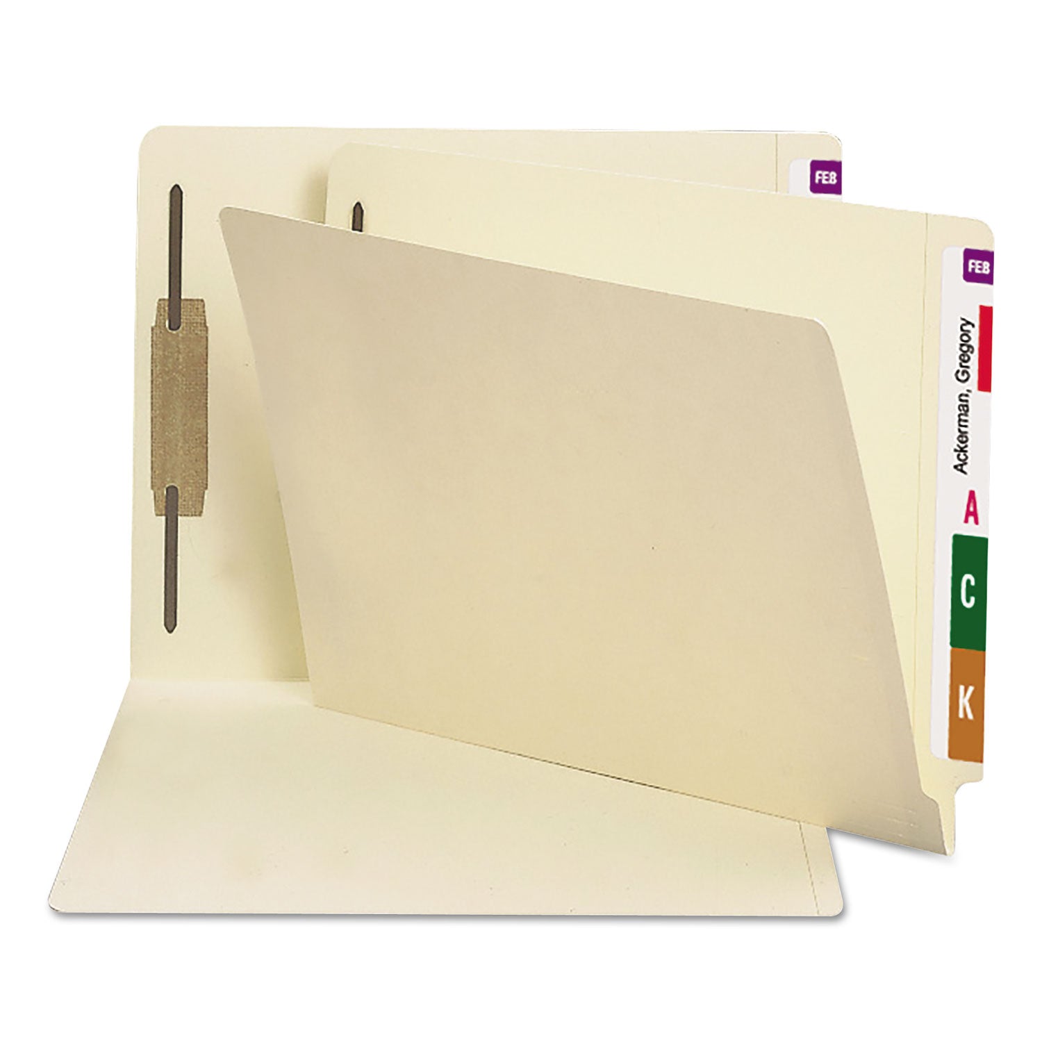 End Tab Fastener Folders with Reinforced Straight Tabs, 14-pt Manila, 1 Fastener, Letter Size, Manila Exterior, 50/Box - 