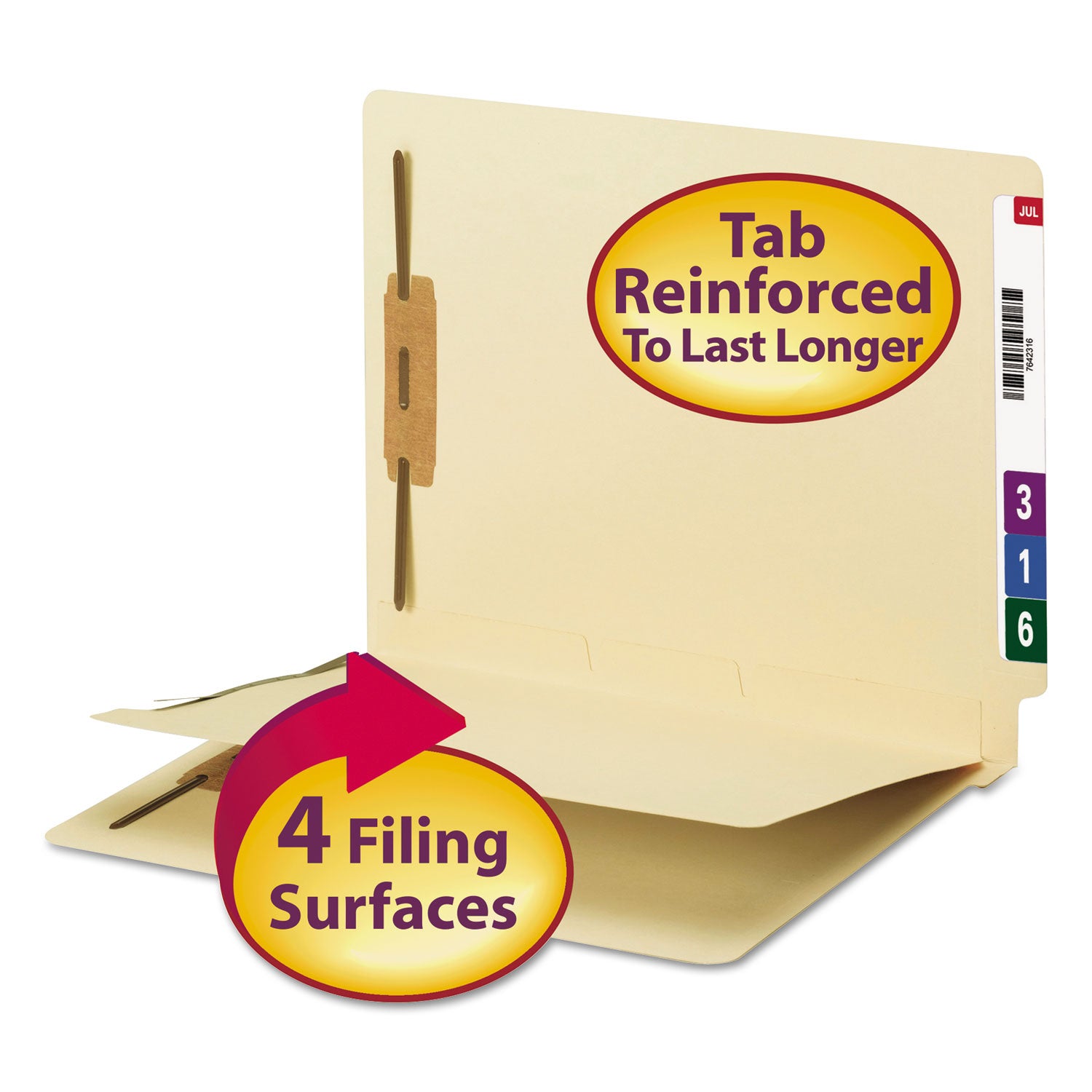 Fastener Folder with Divider, 0.75" Expansion, 1 Divider, 4 Fasteners, Letter Size, Manila Exterior, 50/Box - 