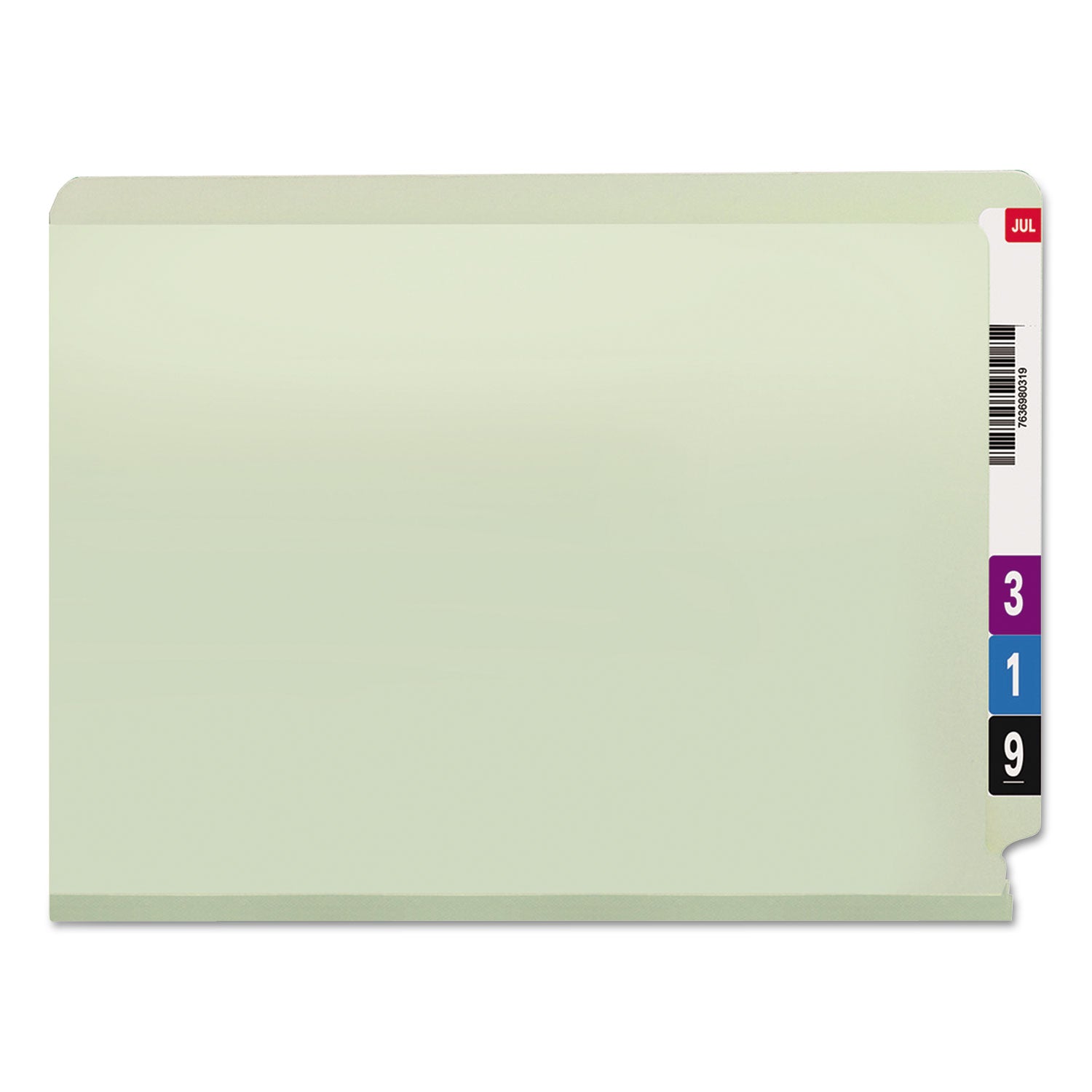 End Tab Pressboard Classification Folders, Two SafeSHIELD Coated Fasteners, 3" Expansion, Letter Size, Gray-Green, 25/Box - 