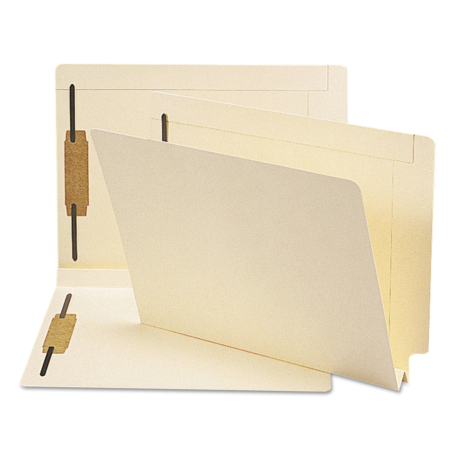 End Tab W-Fold Fastener Folders with Reinforced Tabs, 1.5" Expansion, 2 Fasteners, Letter Size, Manila, 50/Box - 