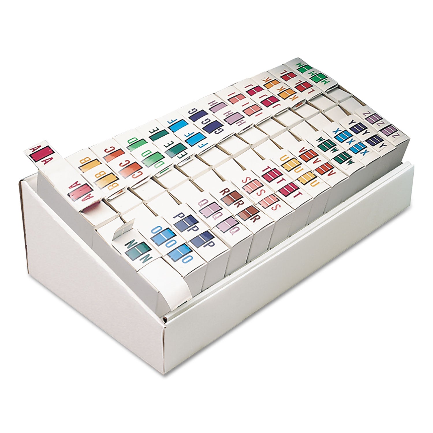 A-Z Color-Coded End Tab Filing Labels, A-Z, 1 x 1.25, White, 500/Roll, 26 Rolls/Box - 