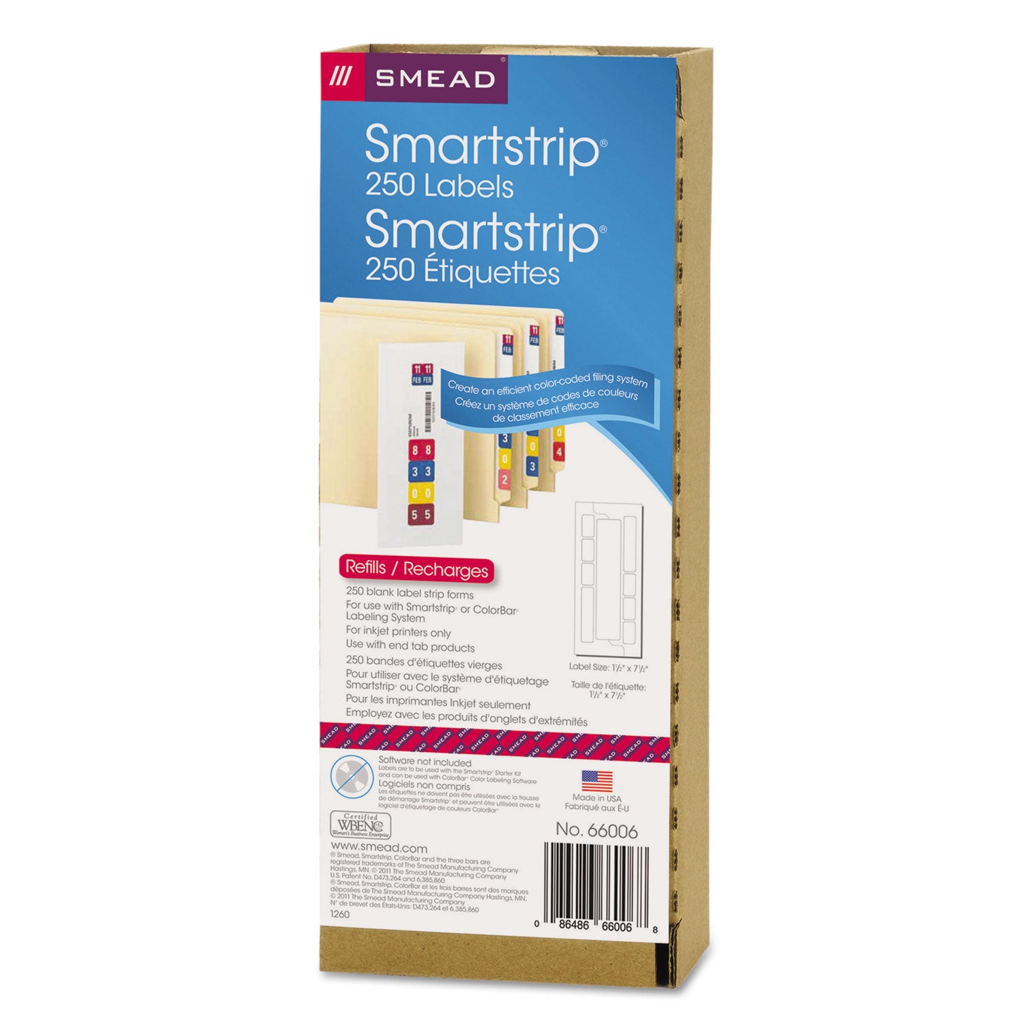 Color-Coded Smartstrip Refill Label Forms, Inkjet Printer, Assorted, 1.5 x 7.5, White, 250/Pack