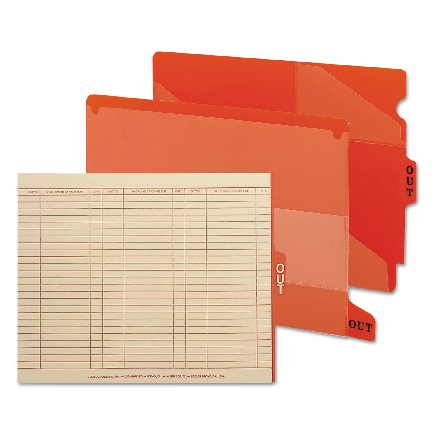 Colored Poly Out Guides with Pockets, 1/3-Cut End Tab, Out, 8.5 x 11, Red, 25/Box - 