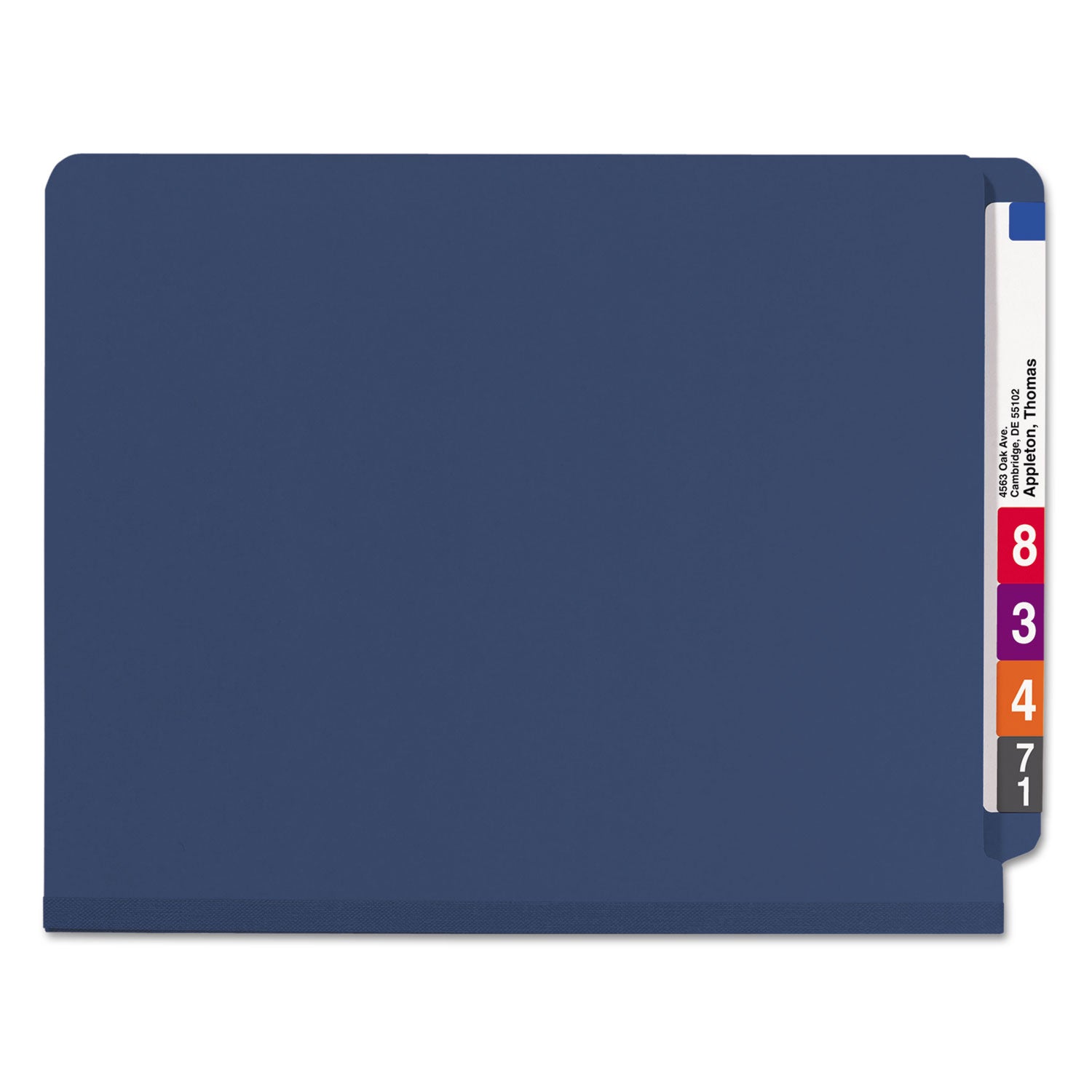 End Tab Pressboard Classification Folders, Six SafeSHIELD Fasteners, 2" Expansion, 2 Dividers, Letter Size, Dark Blue, 10/Box - 