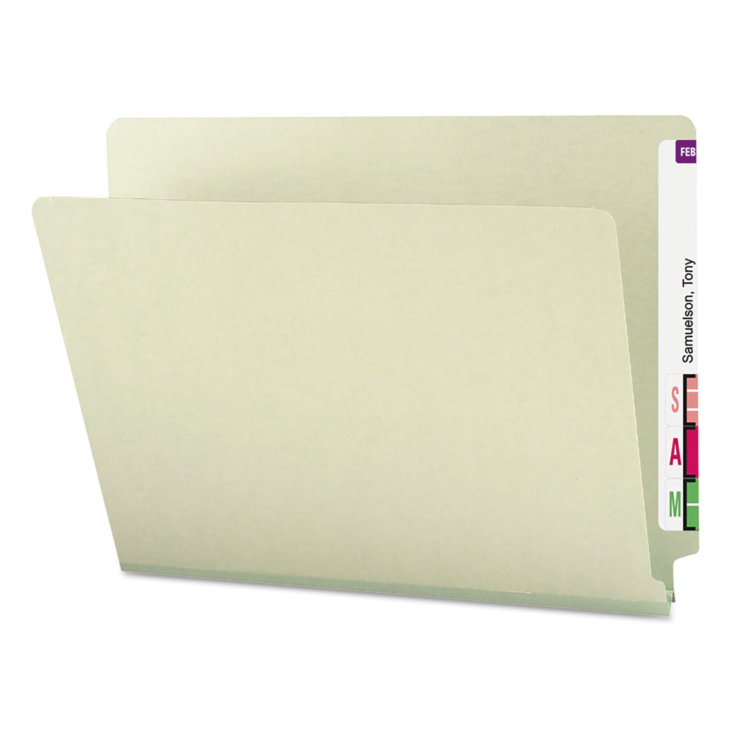 Extra-Heavy Recycled Pressboard End Tab Folders, Straight Tabs, Letter Size, 1" Expansion, Gray-Green, 25/Box - 