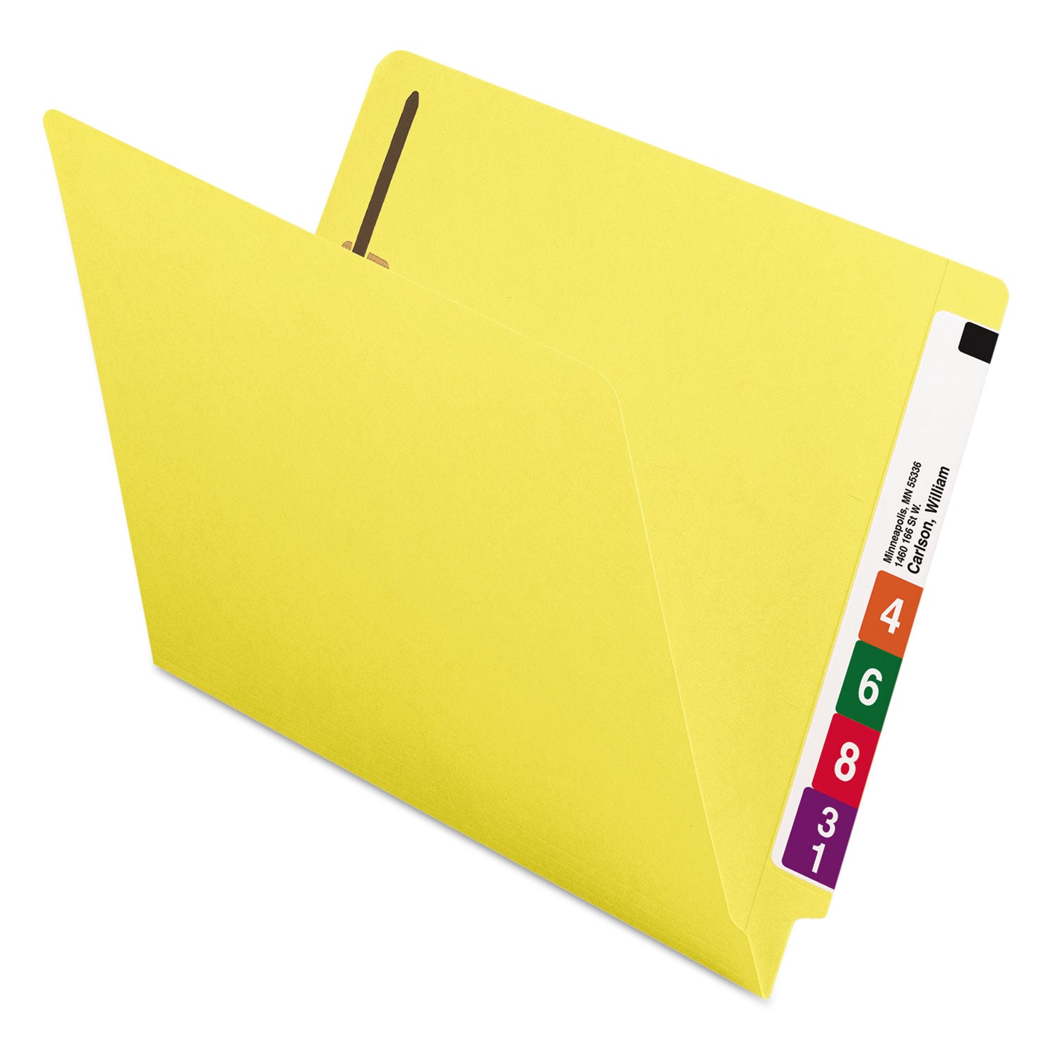 Heavyweight Colored End Tab Fastener Folders, 0.75" Expansion, 2 Fasteners, Letter Size, Yellow Exterior, 50/Box - 