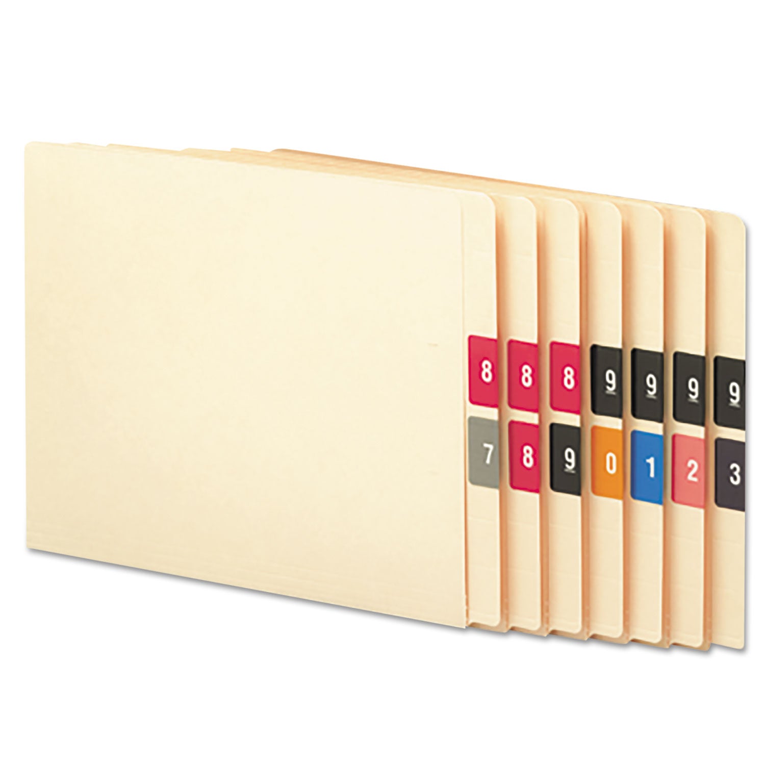 Numerical End Tab File Folder Labels, 0-9, 1.5 x 1.5, Assorted, 250/Roll, 10 Rolls/Box - 