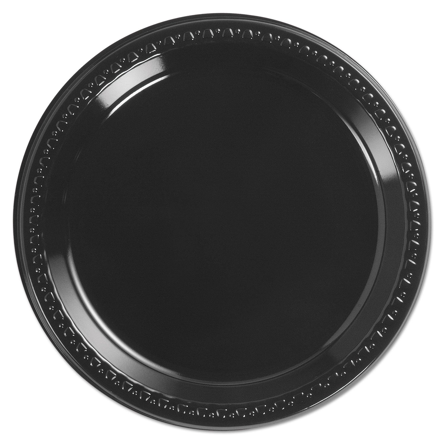 Heavyweight Plastic Plates, 9" dia, Black, 125/Pack, 4 Packs/Carton - 