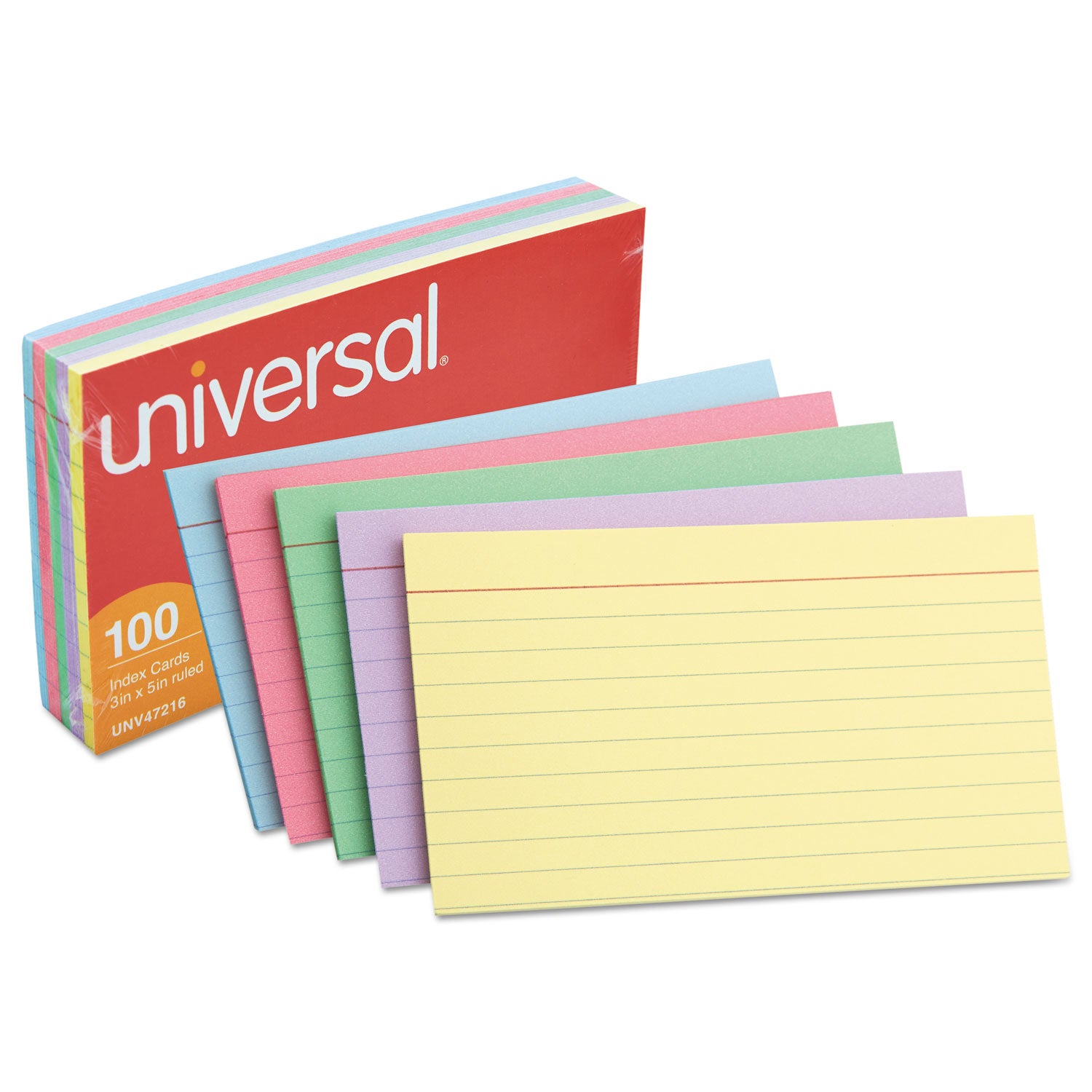 Index Cards, Ruled, 3 x 5, Assorted, 100/Pack - 4