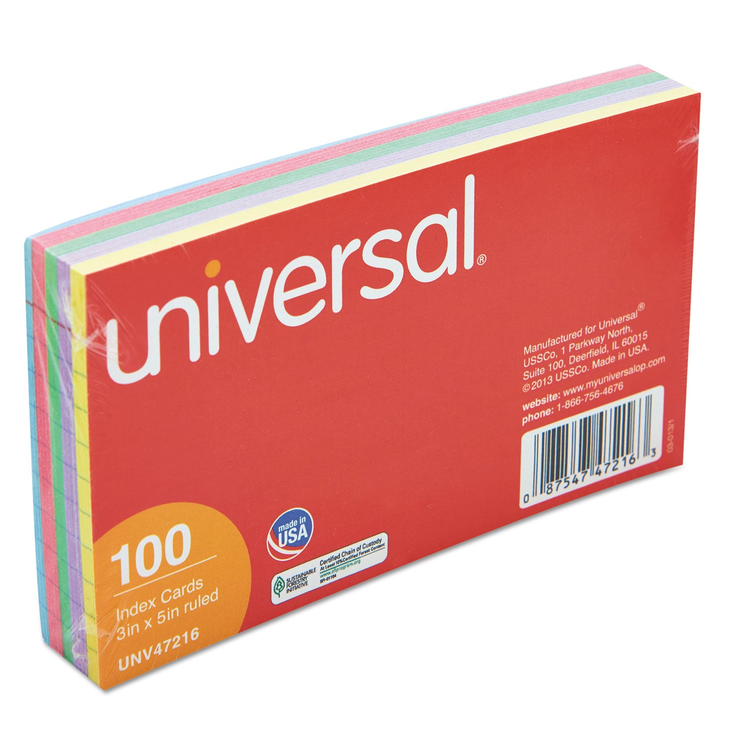 Index Cards, Ruled, 3 x 5, Assorted, 100/Pack - 3