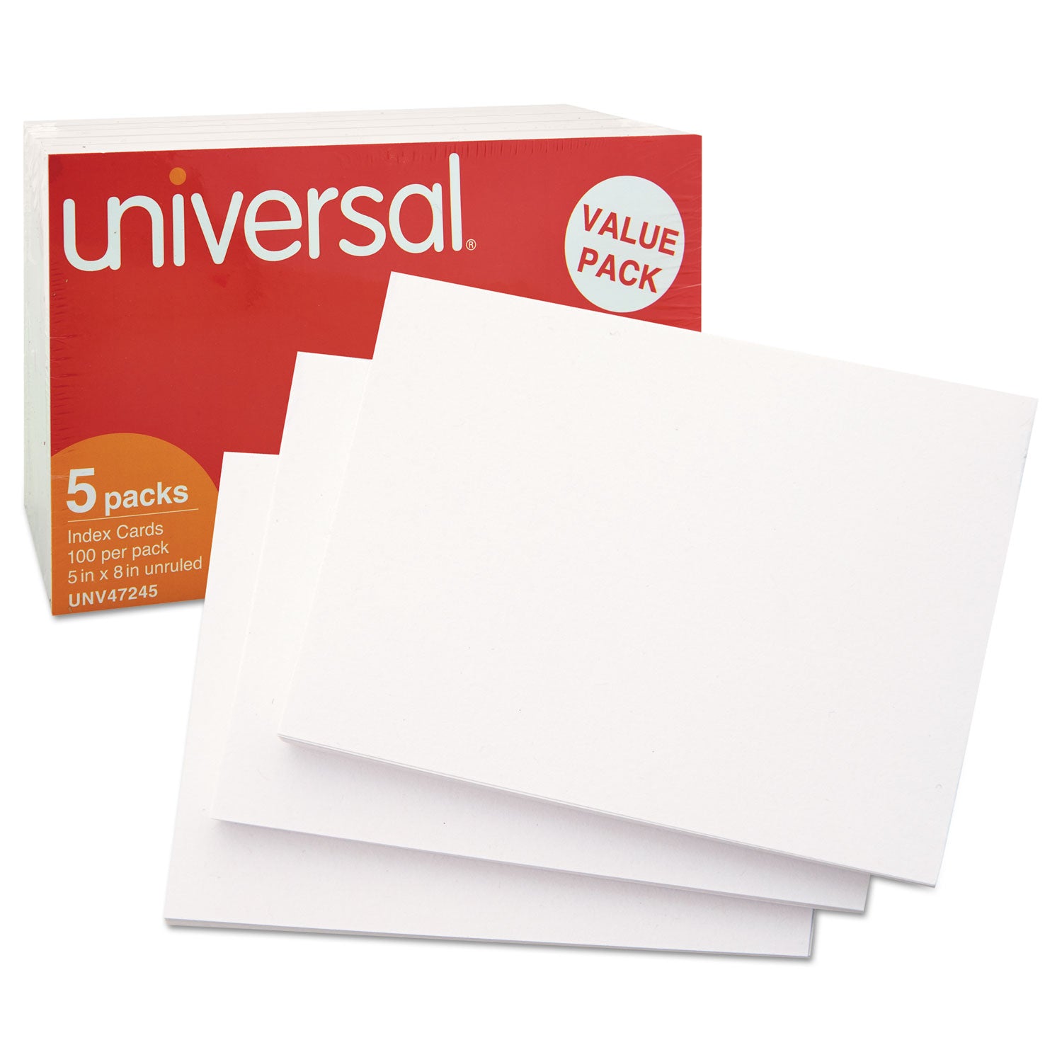 Unruled Index Cards, 5 x 8, White, 500/Pack - 