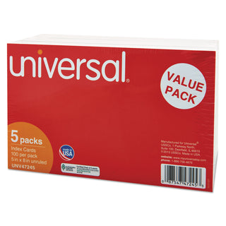 Unruled Index Cards, 5 x 8, White, 500/Pack - 
