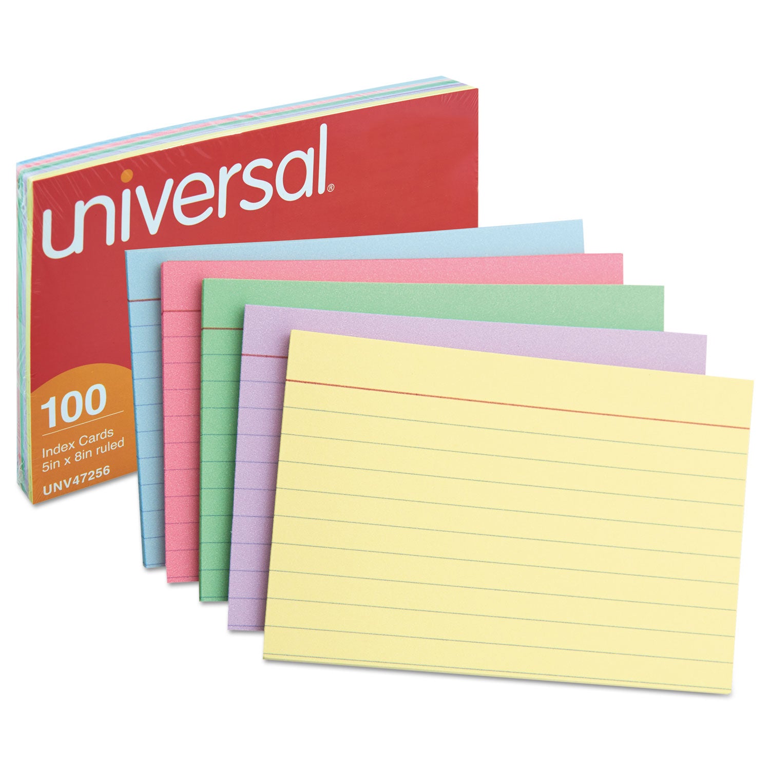 Index Cards, Ruled, 5 x 8, Assorted, 100/Pack - 4