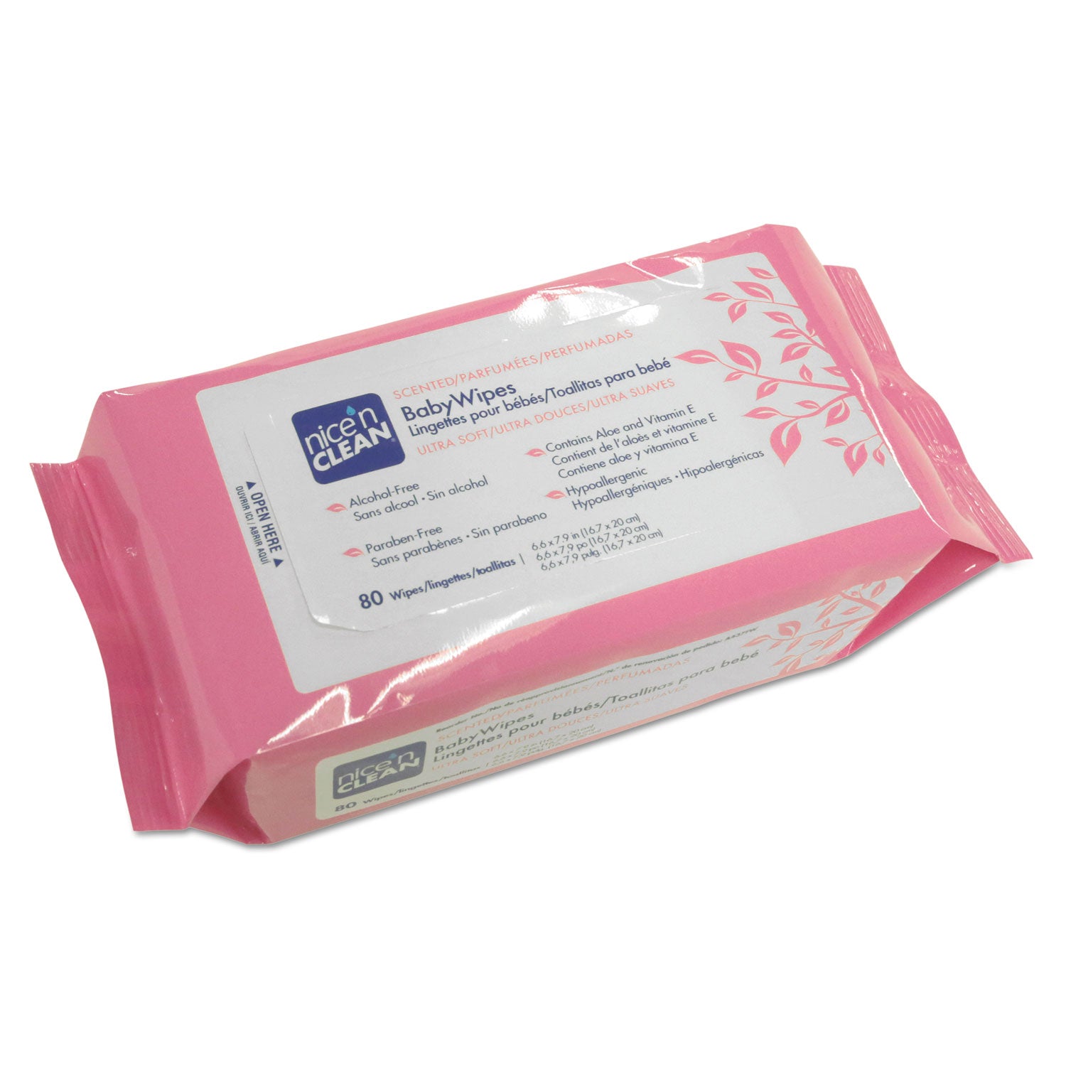 Nice 'n Clean Baby Wipes, 1-Ply, 6.6 x 7.9, Scented, White, 80/Pack 12 Packs/Carton - 