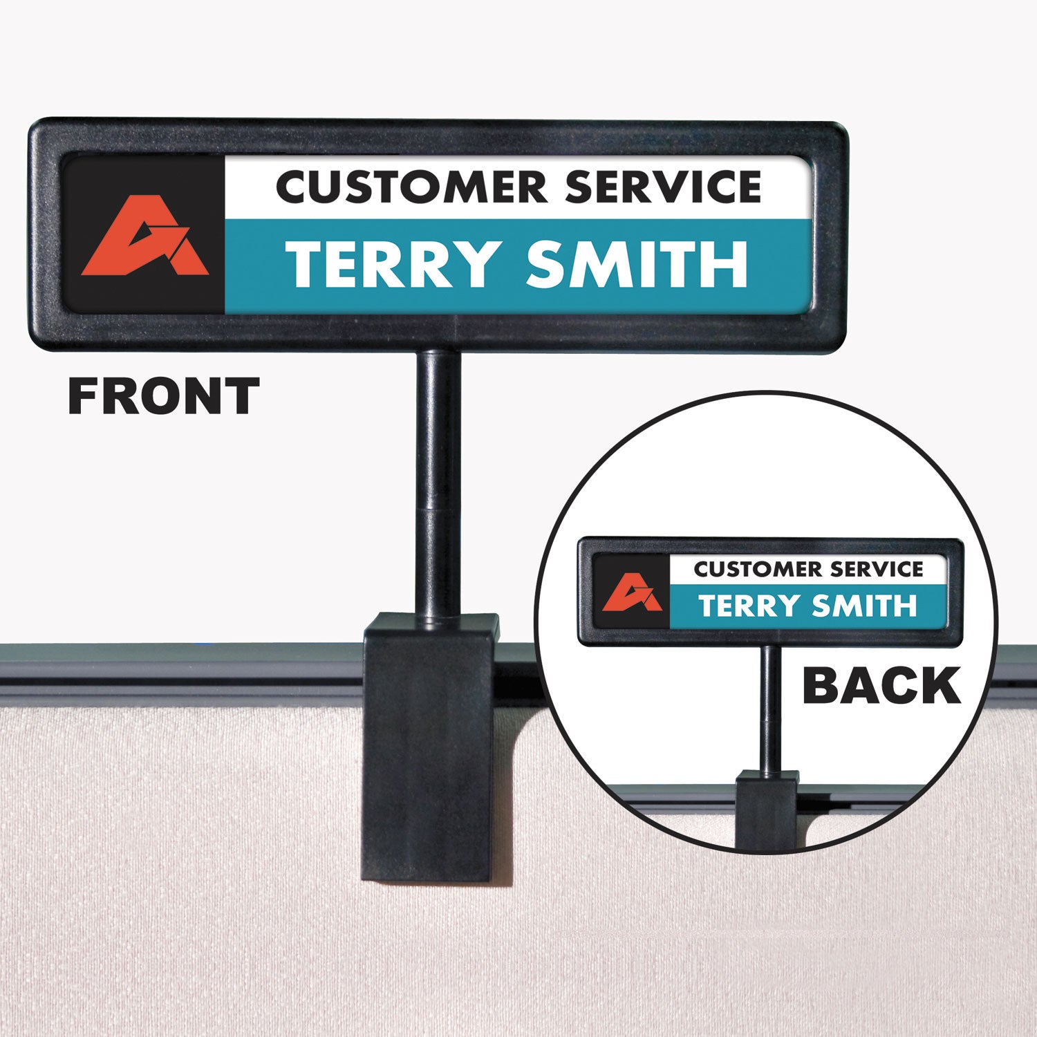 People Pointer Cubicle Sign, Plastic, 8.5 x 2, Black - 