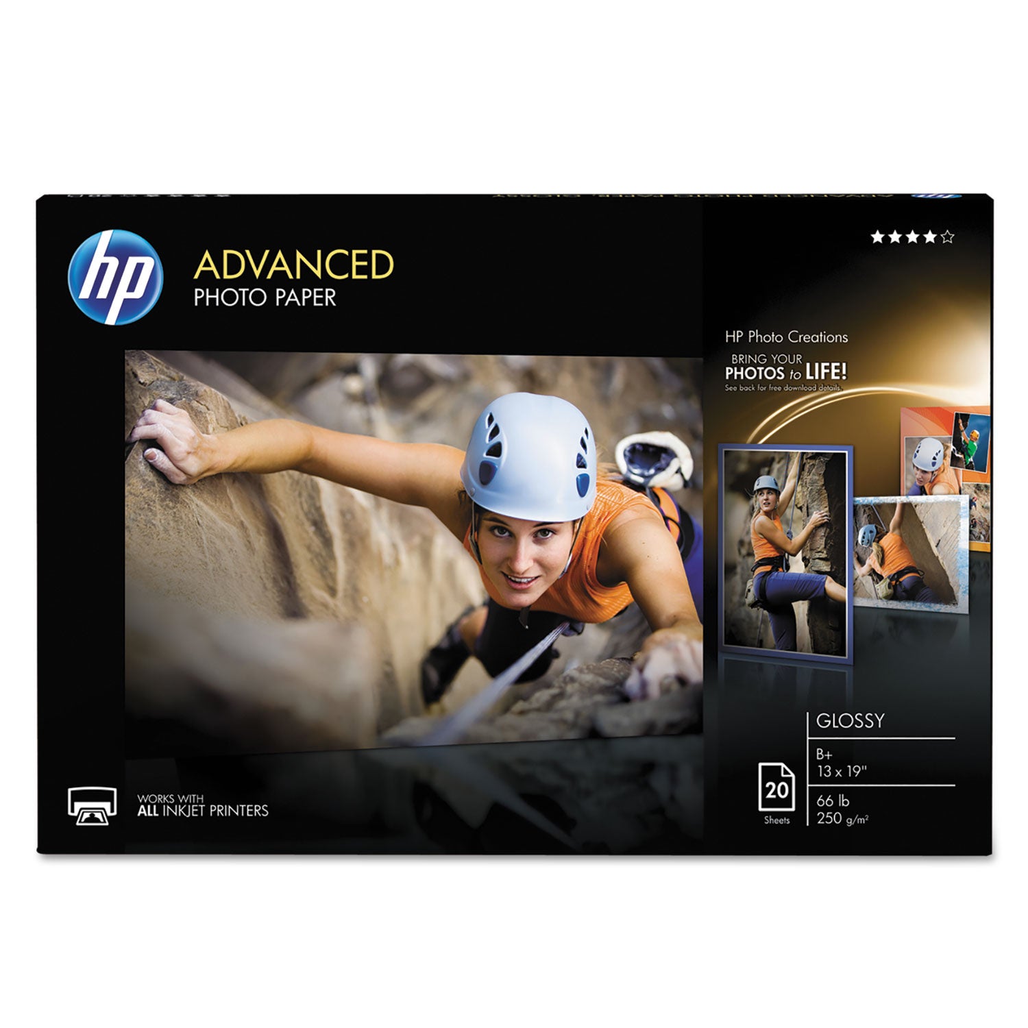 HP CR696A Advanced Glossy Photo Paper - Super B - 13" x 19" - 66 lb Basis Weight - Glossy - 1 / Pack - Quick Drying, Water Resistant, Smear Resistant, Humidity Resistant, Smudge Resistant - 1