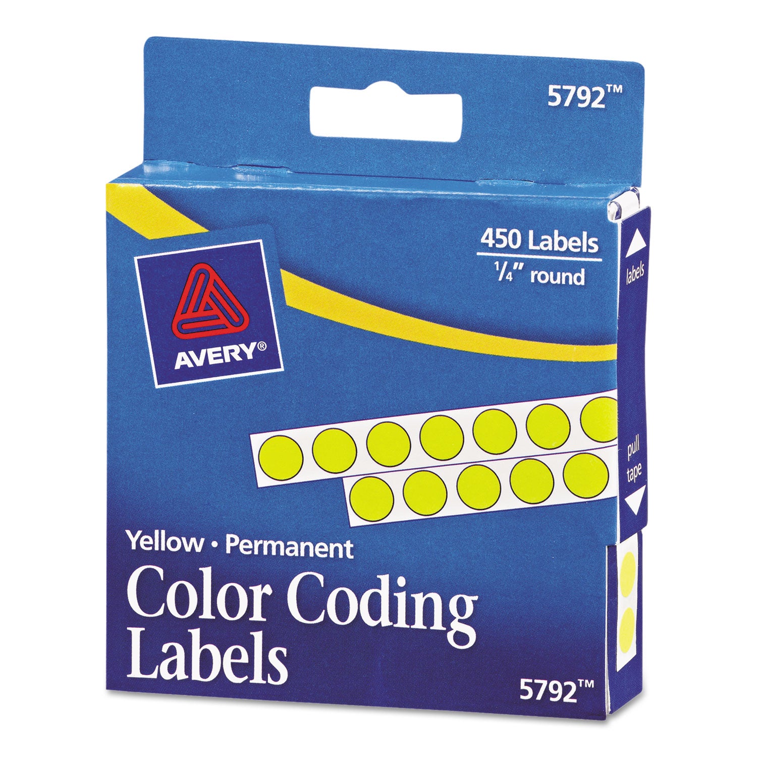 Handwrite-Only Permanent Self-Adhesive Round Color-Coding Labels in Dispensers, 0.25" dia, Yellow, 450/Roll, (5792) - 