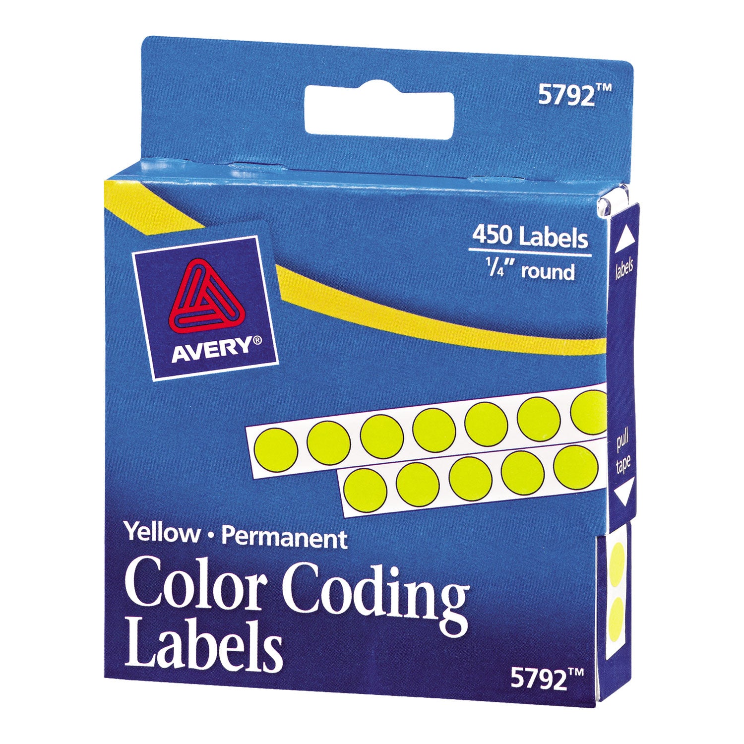 Handwrite-Only Permanent Self-Adhesive Round Color-Coding Labels in Dispensers, 0.25" dia, Yellow, 450/Roll, (5792) - 