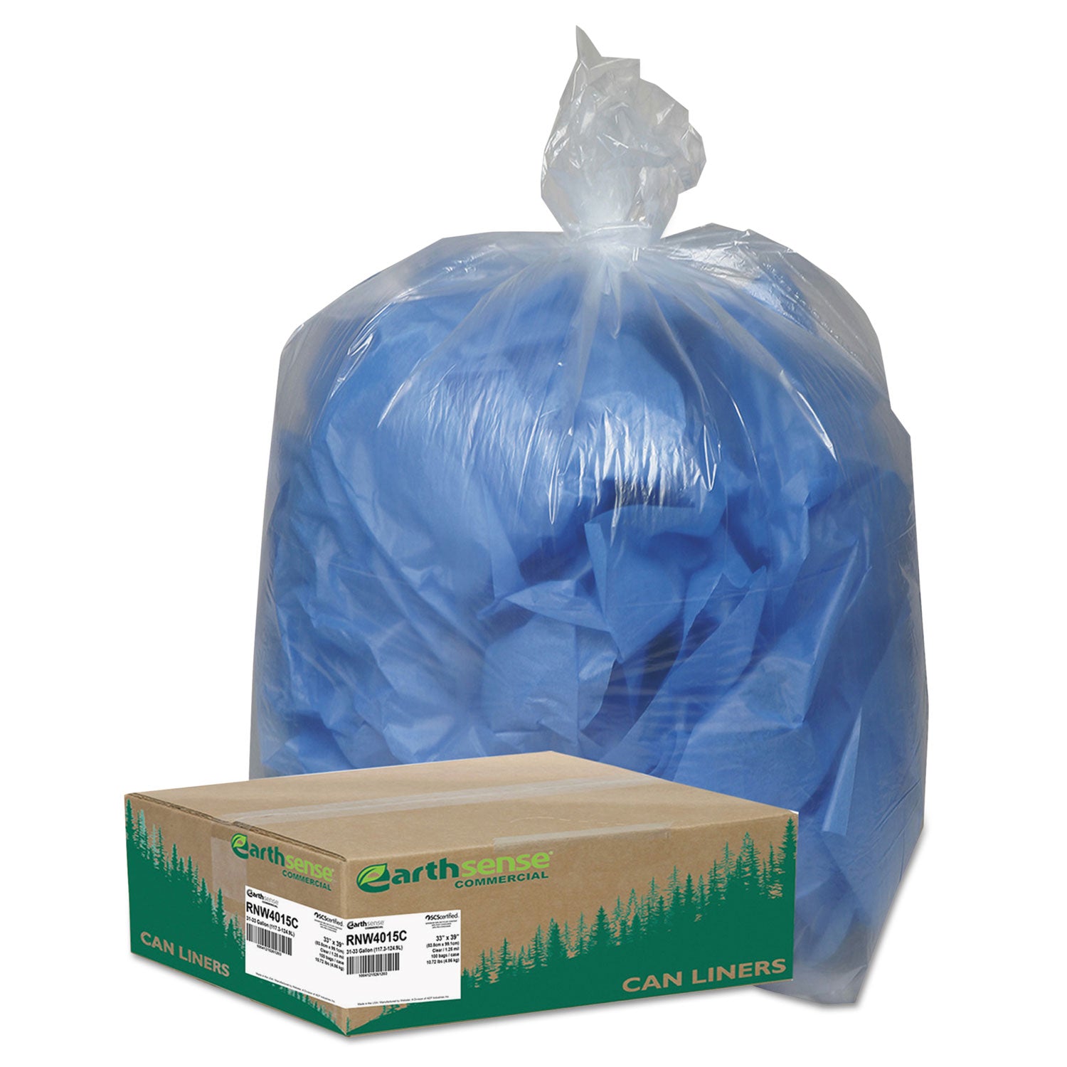 linear-low-density-clear-recycled-can-liners-33-gal-125-mil-33-x-39-clear-10-bags-roll-10-rolls-carton_wbirnw4015c - 1