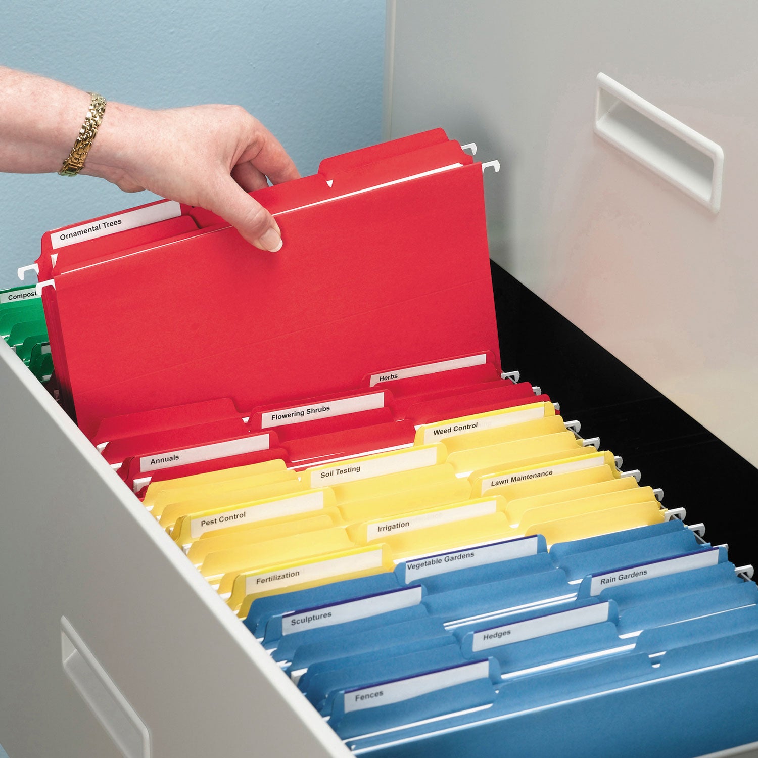 Interior File Folders, 1/3-Cut Tabs: Assorted, Letter Size, 0.75" Expansion, Red, 100/Box - 