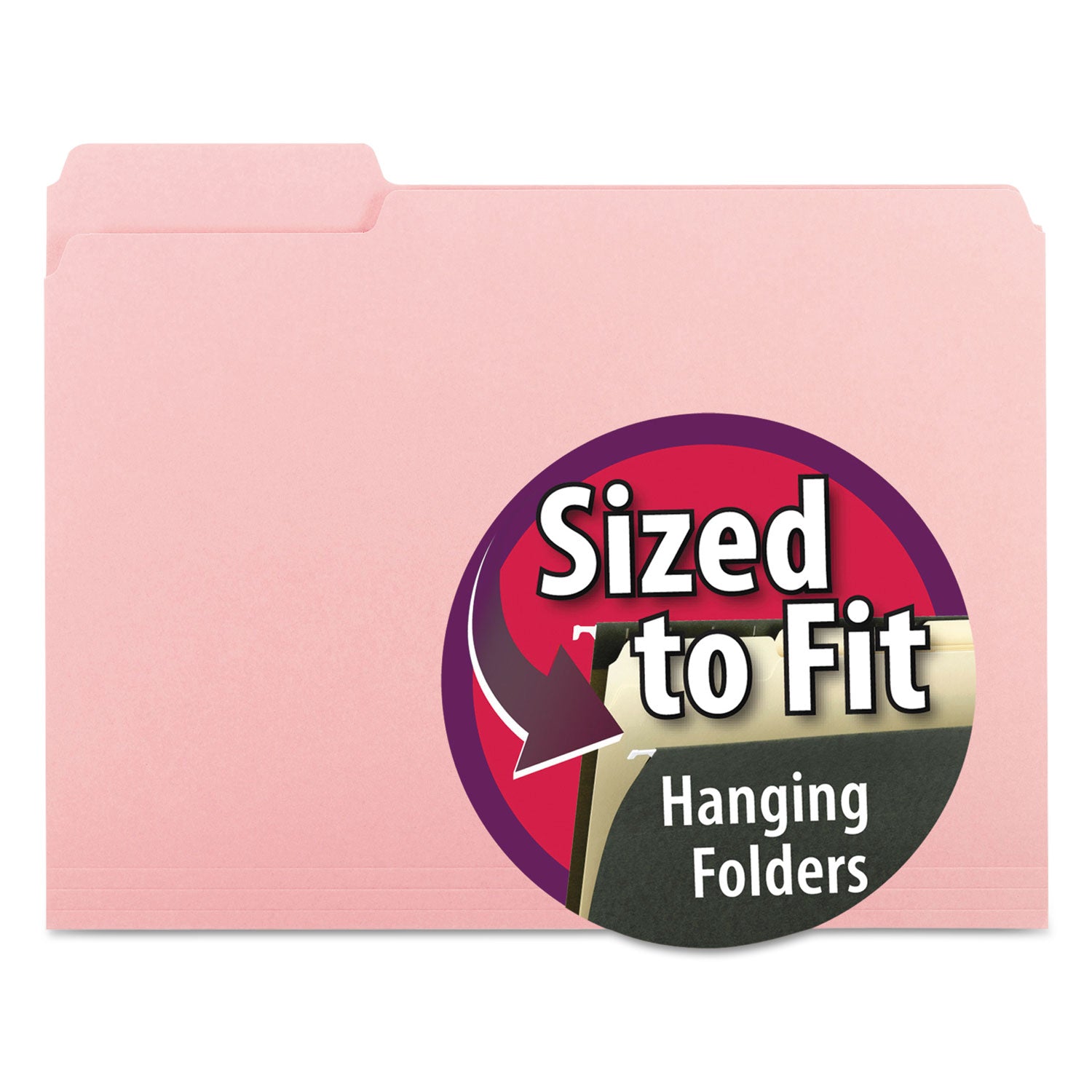 Interior File Folders, 1/3-Cut Tabs: Assorted, Letter Size, 0.75" Expansion, Pink, 100/Box - 