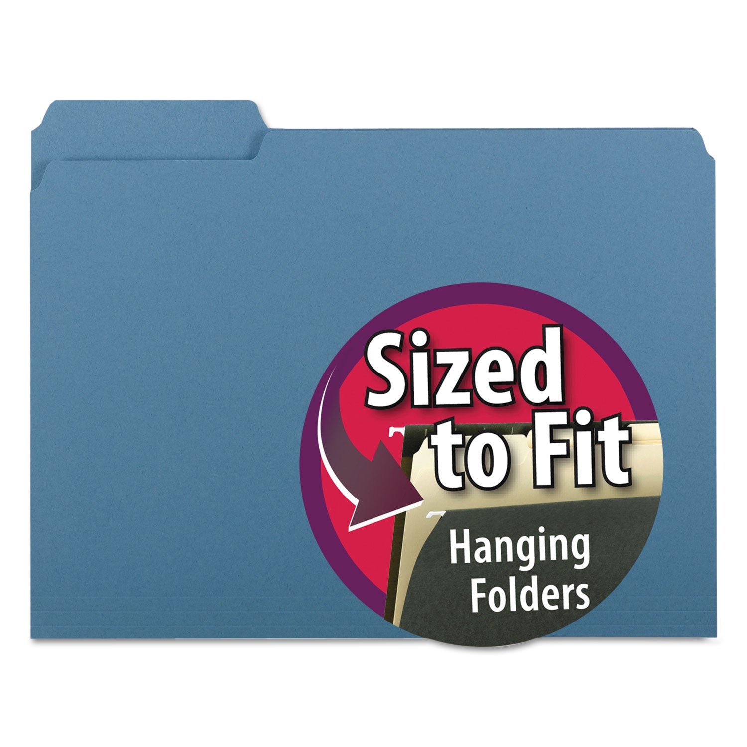 Interior File Folders, 1/3-Cut Tabs: Assorted, Letter Size, 0.75" Expansion, Blue, 100/Box - 