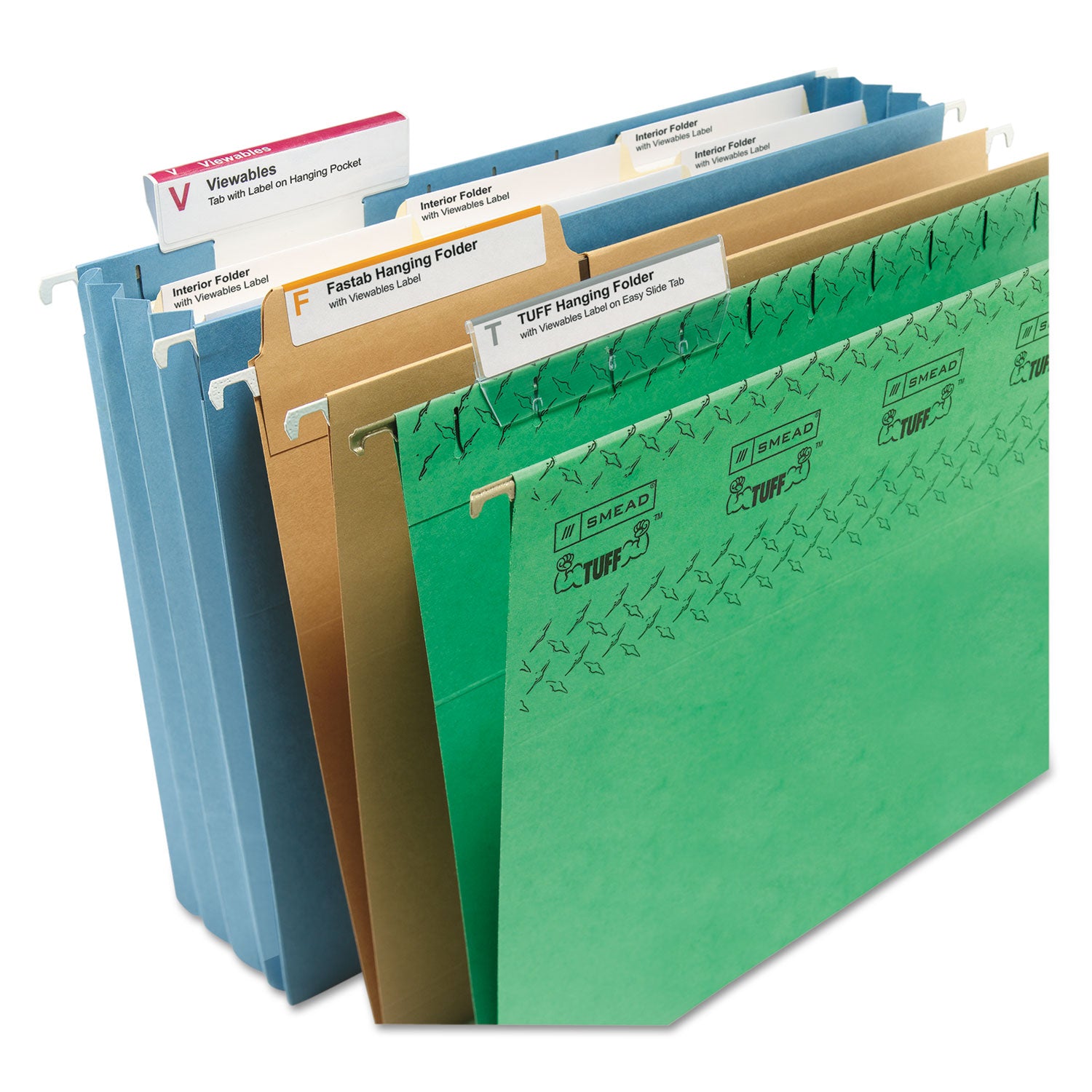 Viewables Hanging Folder Tabs and Labels, Complete Bulk Pack Refill, 1/3-Cut, Assorted Colors, 3.5" Wide, 100/Box - 