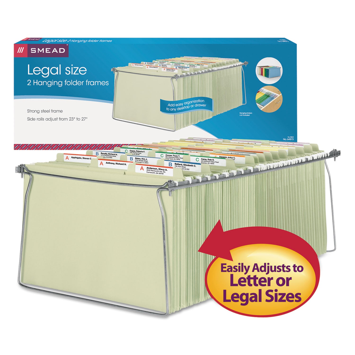 Steel Hanging Folder Drawer Frame, Legal Size, 23" to 27" Long, Gray, 2/Pack - 