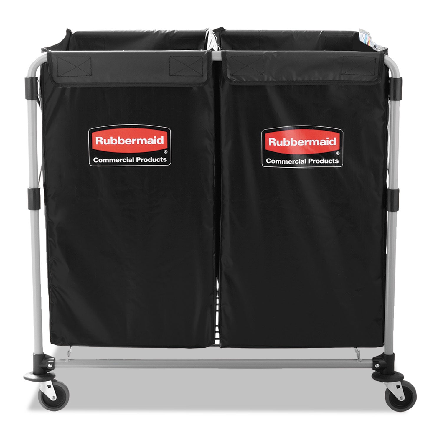 Two-Compartment Collapsible X-Cart, Synthetic Fabric, 2.49 cu ft Bins, 24.1" x 35.7" x 34", Black/Silver - 