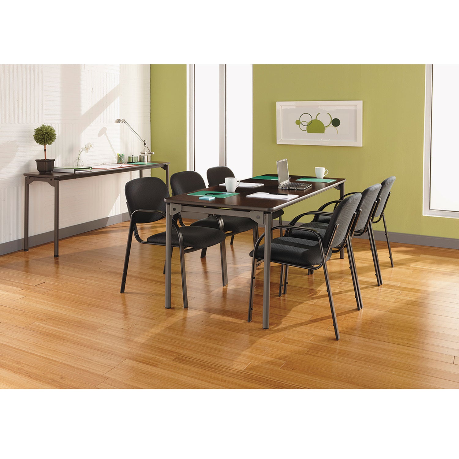Maxx Legroom Wood Folding Table, Rectangular, 72" x 30" x 29.5", Walnut/Charcoal - 