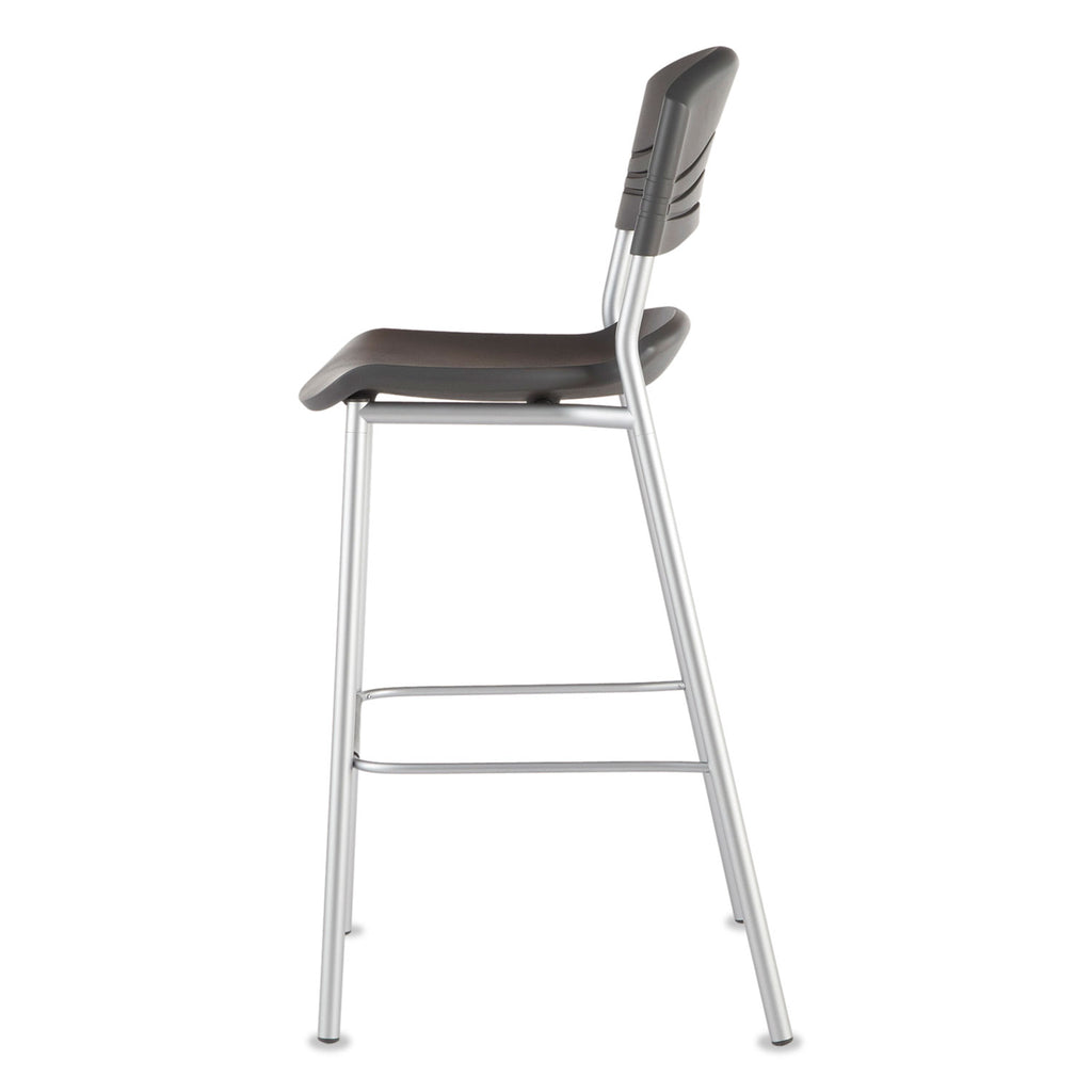CafeWorks Stool, Supports Up to 225 lb, 30" Seat Height, Graphite Seat, Graphite Back, Silver Base - 