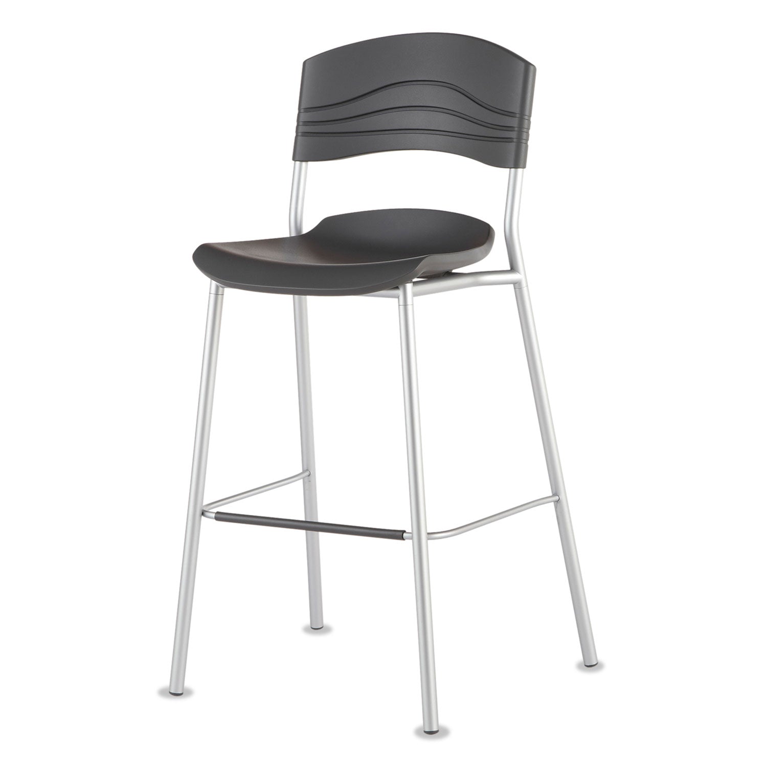 CafeWorks Stool, Supports Up to 225 lb, 30" Seat Height, Graphite Seat, Graphite Back, Silver Base - 