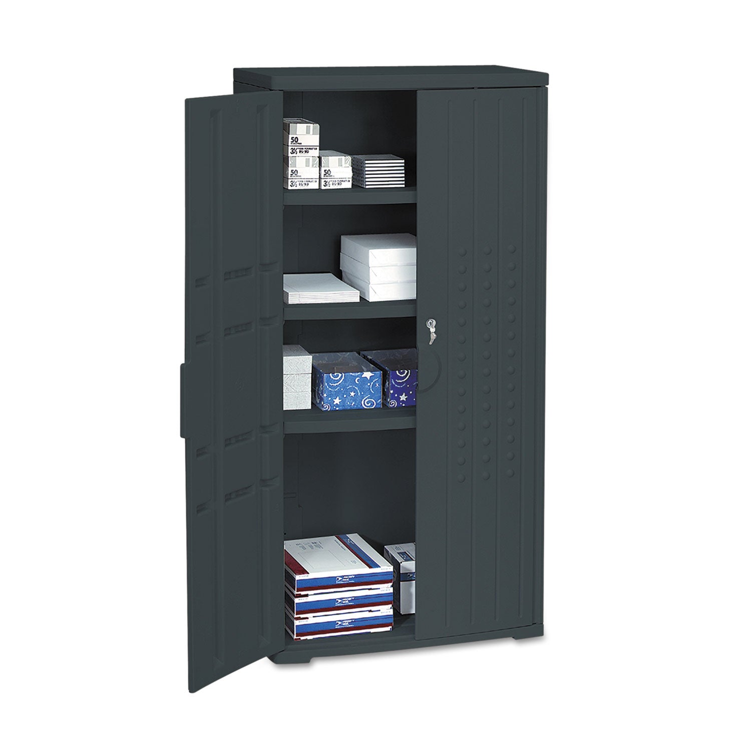 Rough n Ready Storage Cabinet, Three-Shelf, 33w x 18d x 66h, Black - 2