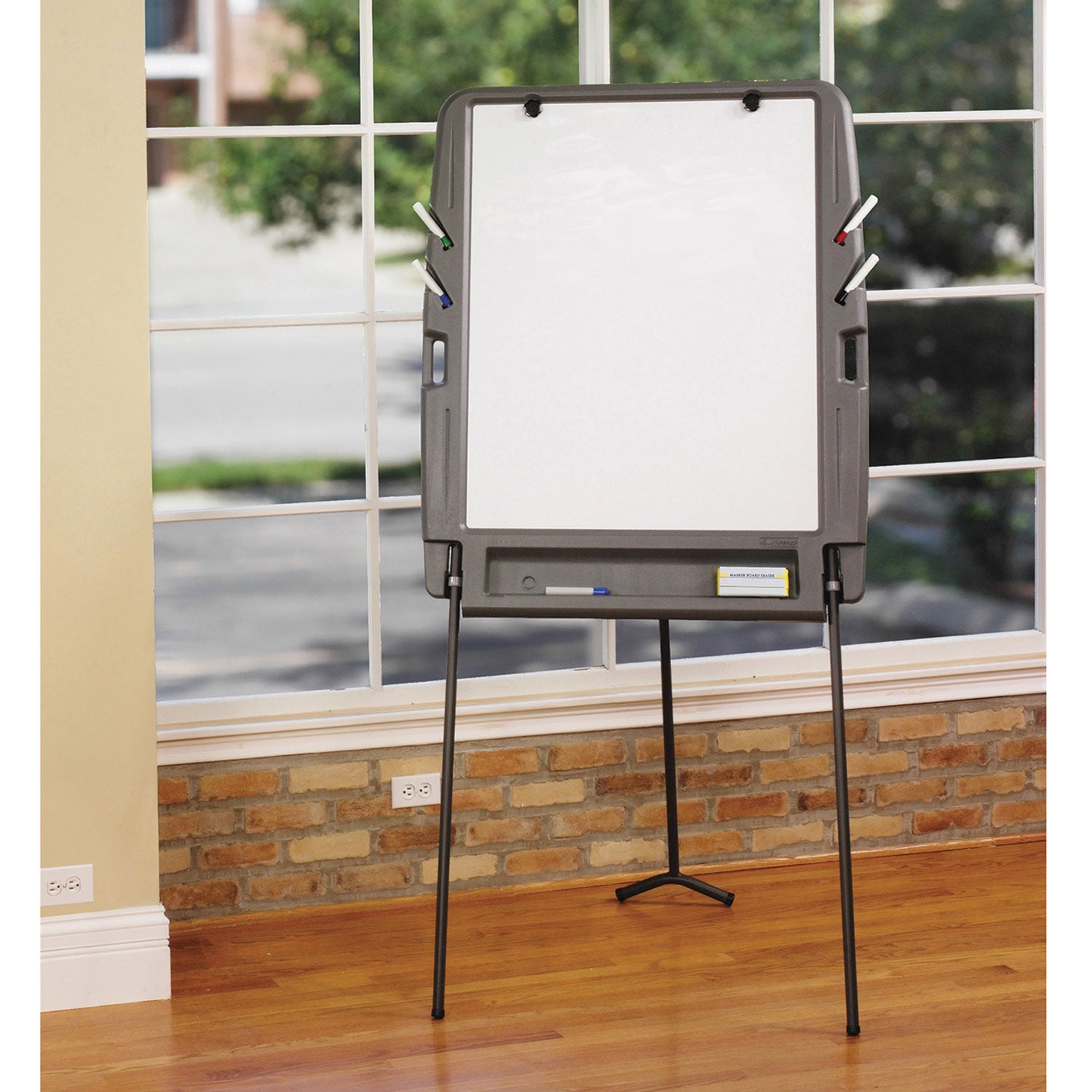 Ingenuity Portable Flipchart Easel with Dry Erase Surface, 35 x 30, 73" Tall Easel, Charcoal Polyethylene Frame - 